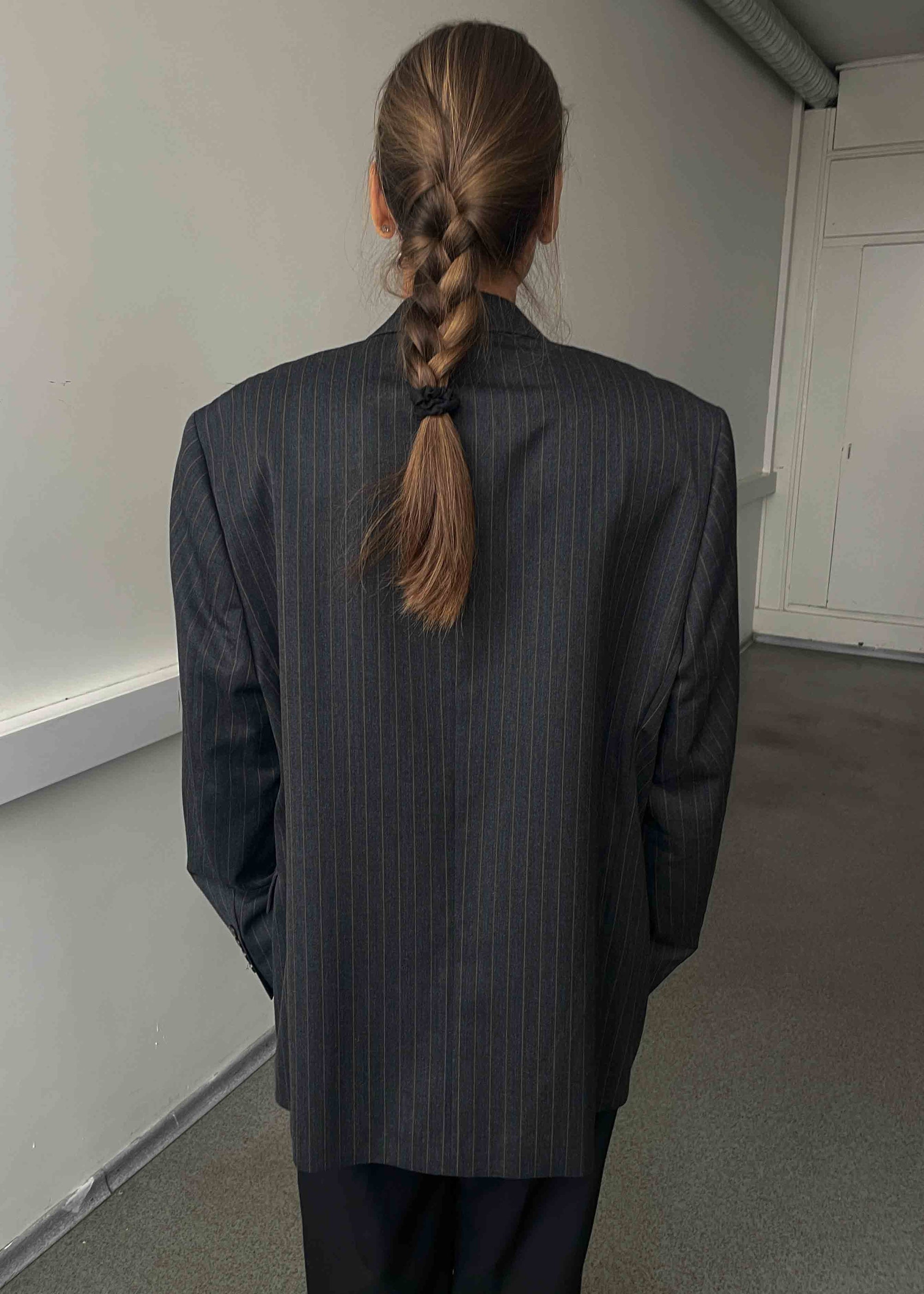 Vintage Grey Striped Oversized Blazer