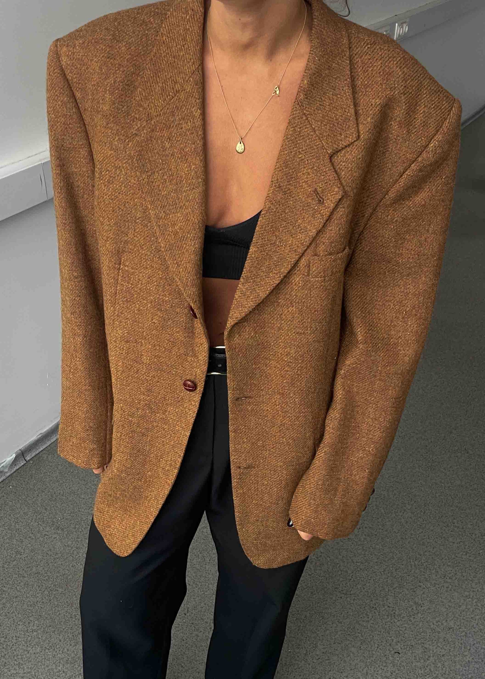 Vintage Orange Brown Oversized 100% WOOL Blazer