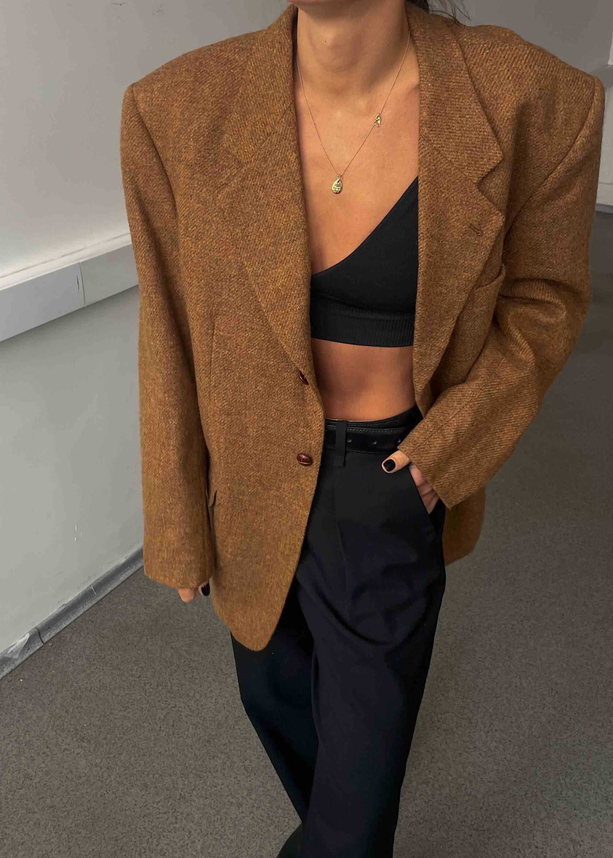 Vintage Orange Brown Oversized 100% WOOL Blazer