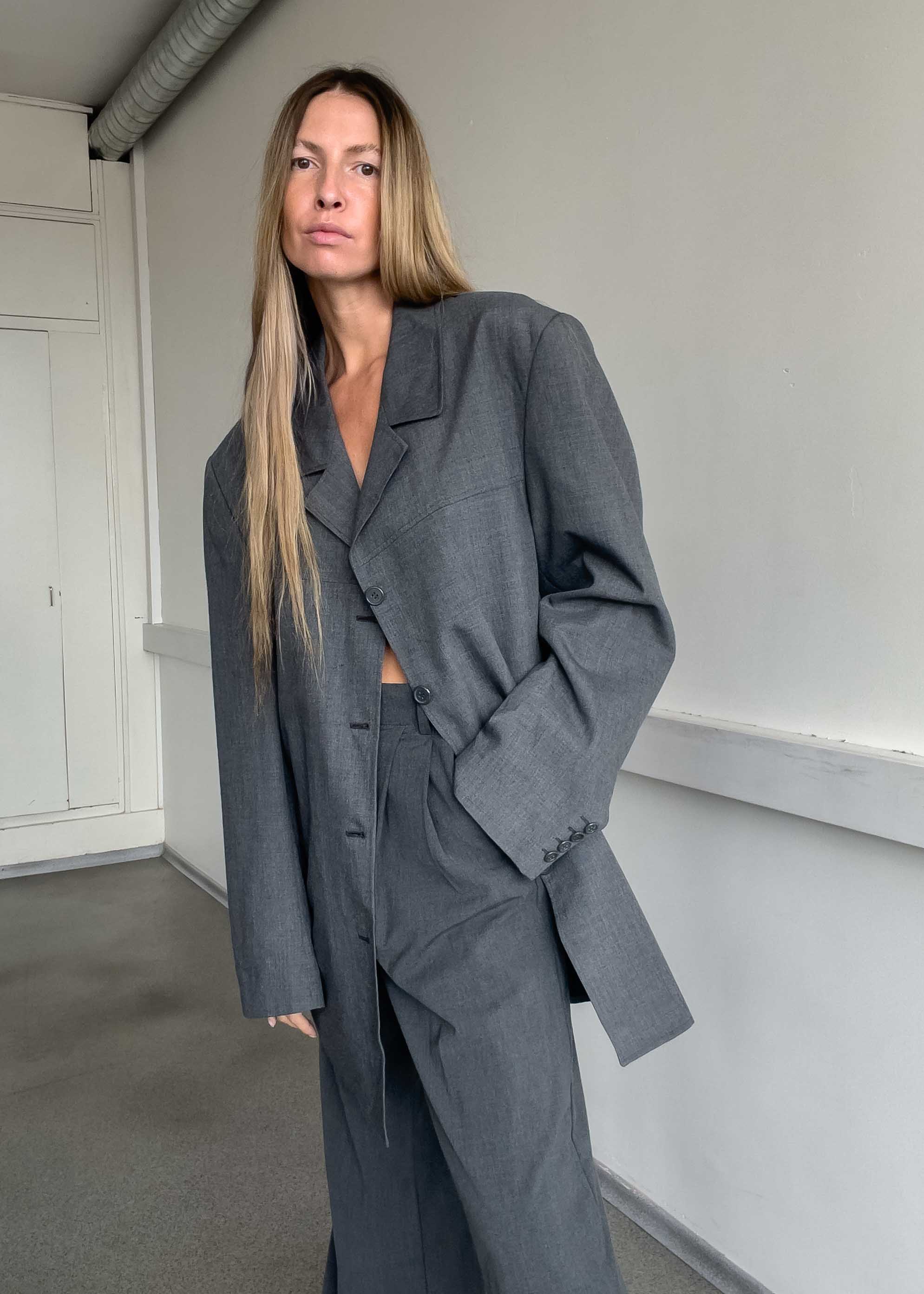 Vintage Grey Oversized Straight Cut Jacket
