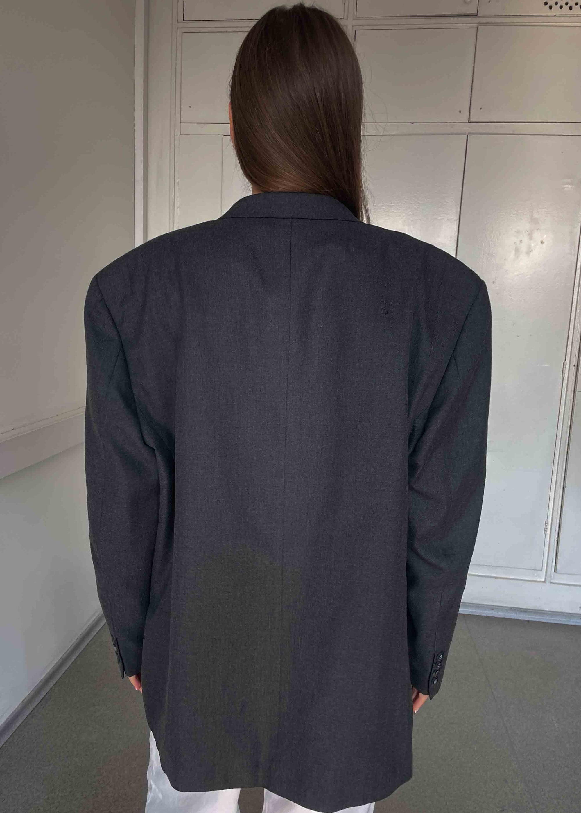 Vintage Grey Brushed Wool Feel Oversized Blazer