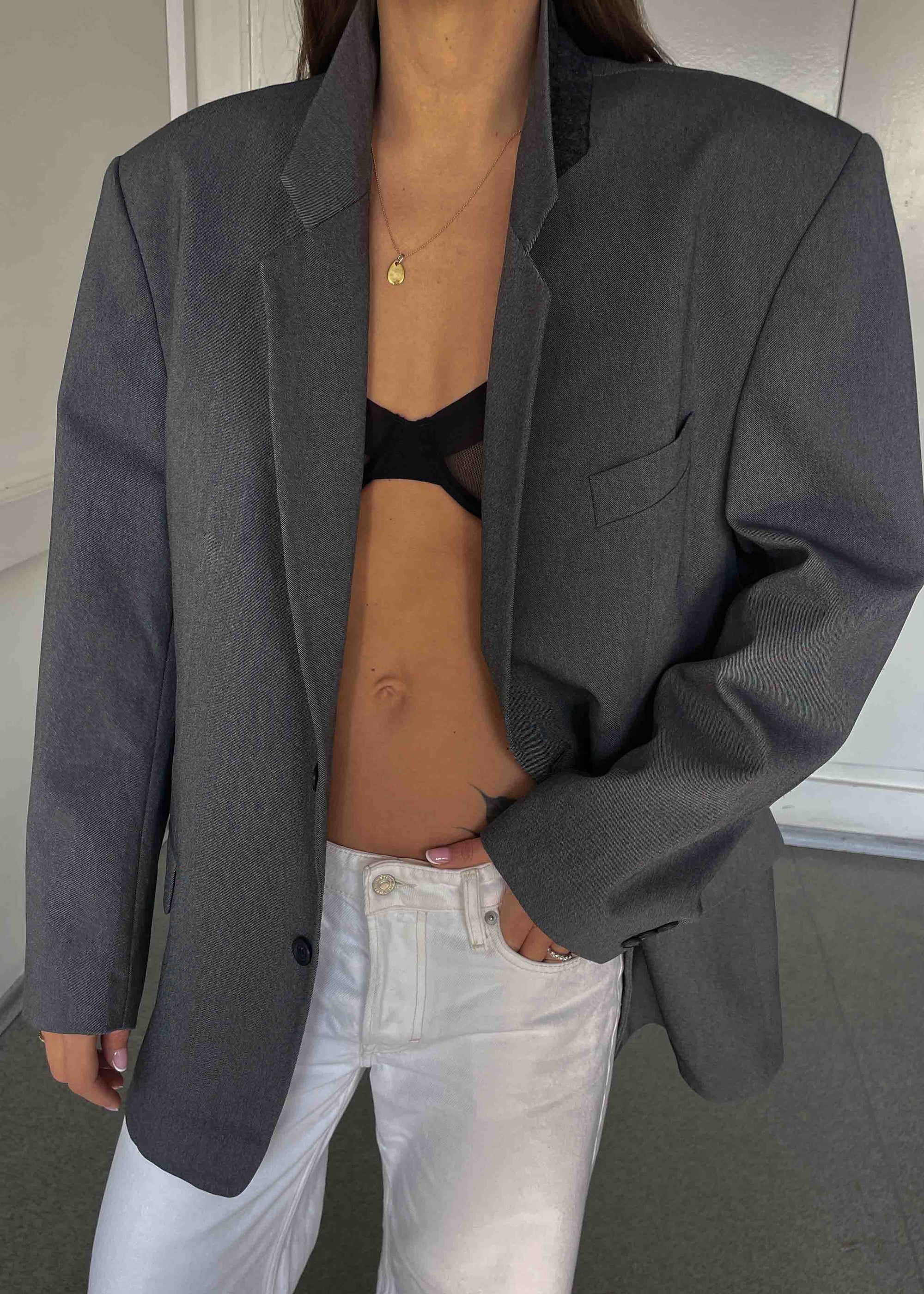 Vintage Light Grey Oversized Blazer