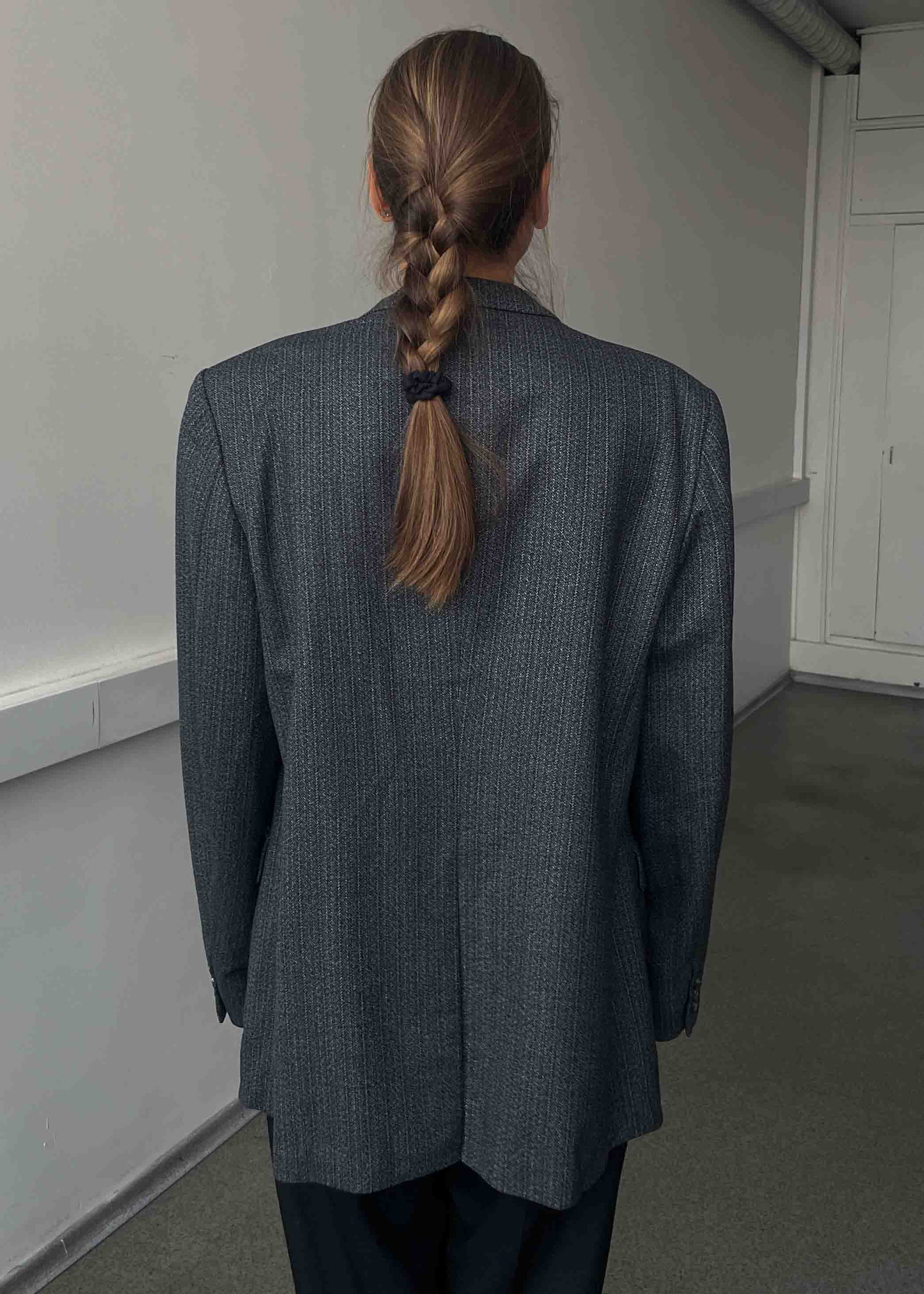 Vintage Grey Patterned Oversized 100% WOOL Blazer