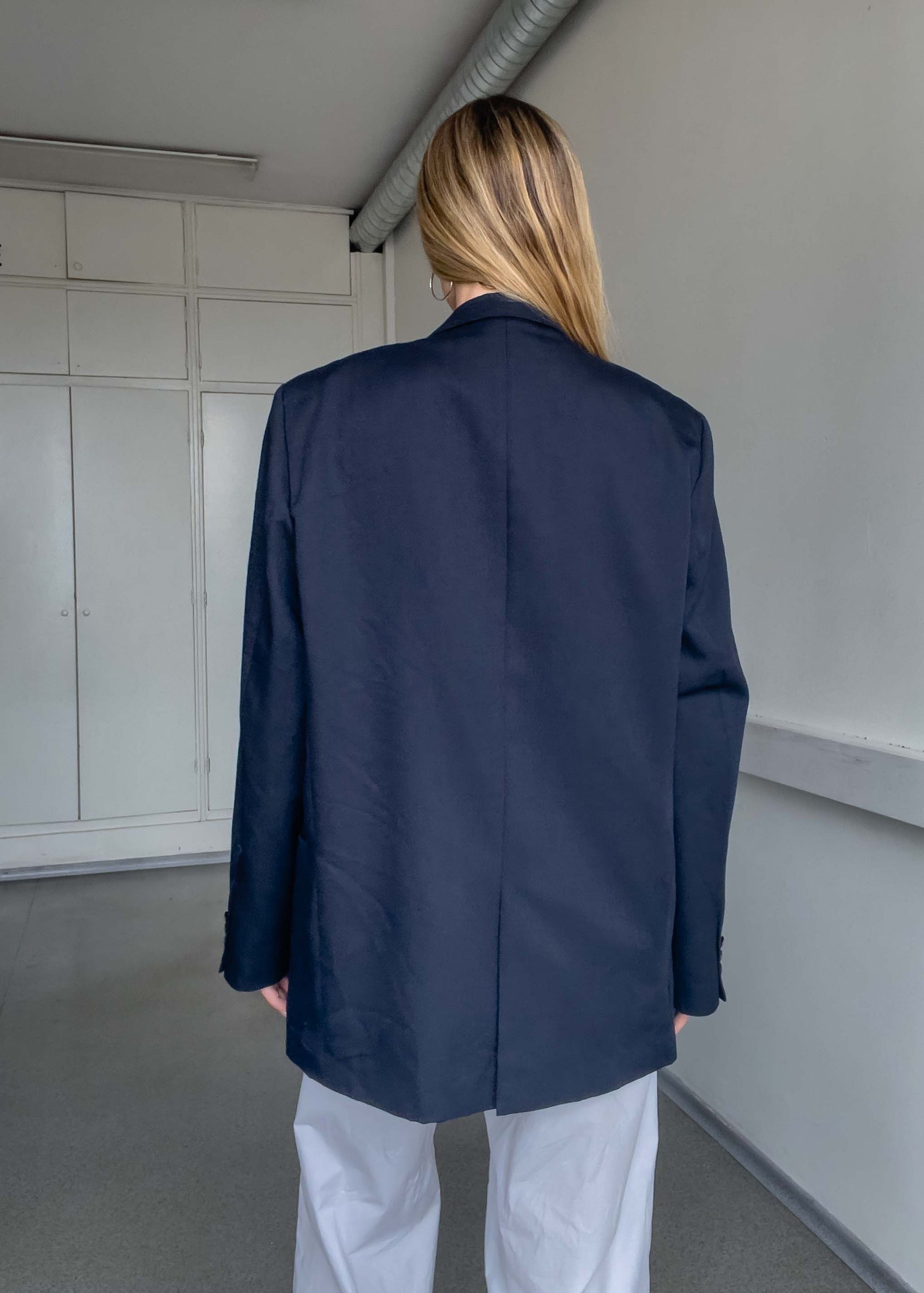 Vintage Blue Oversized Blazer with Metal Buttons