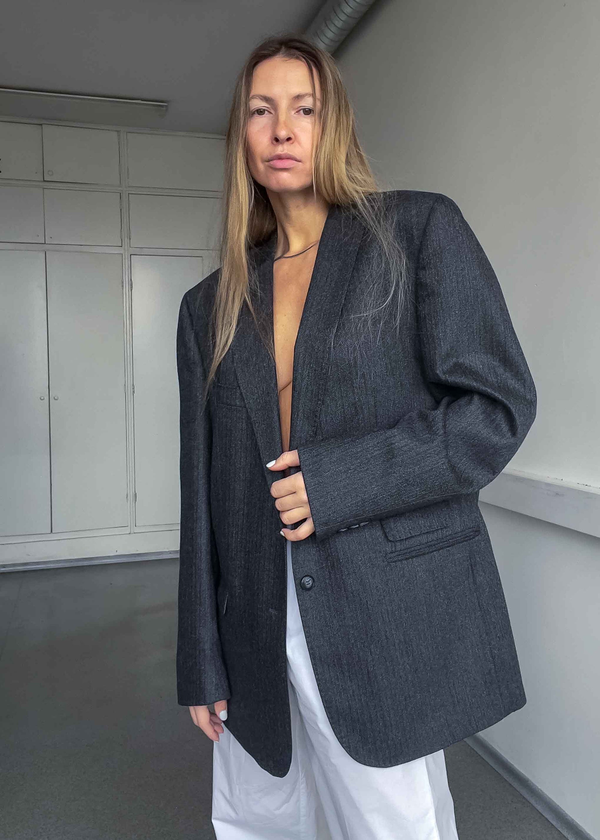 Vintage Dark Patterned Oversized Blazer