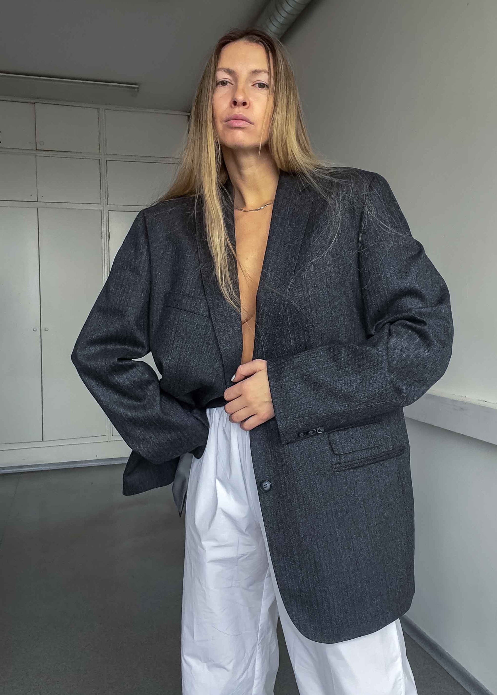 Vintage Dark Patterned Oversized Blazer