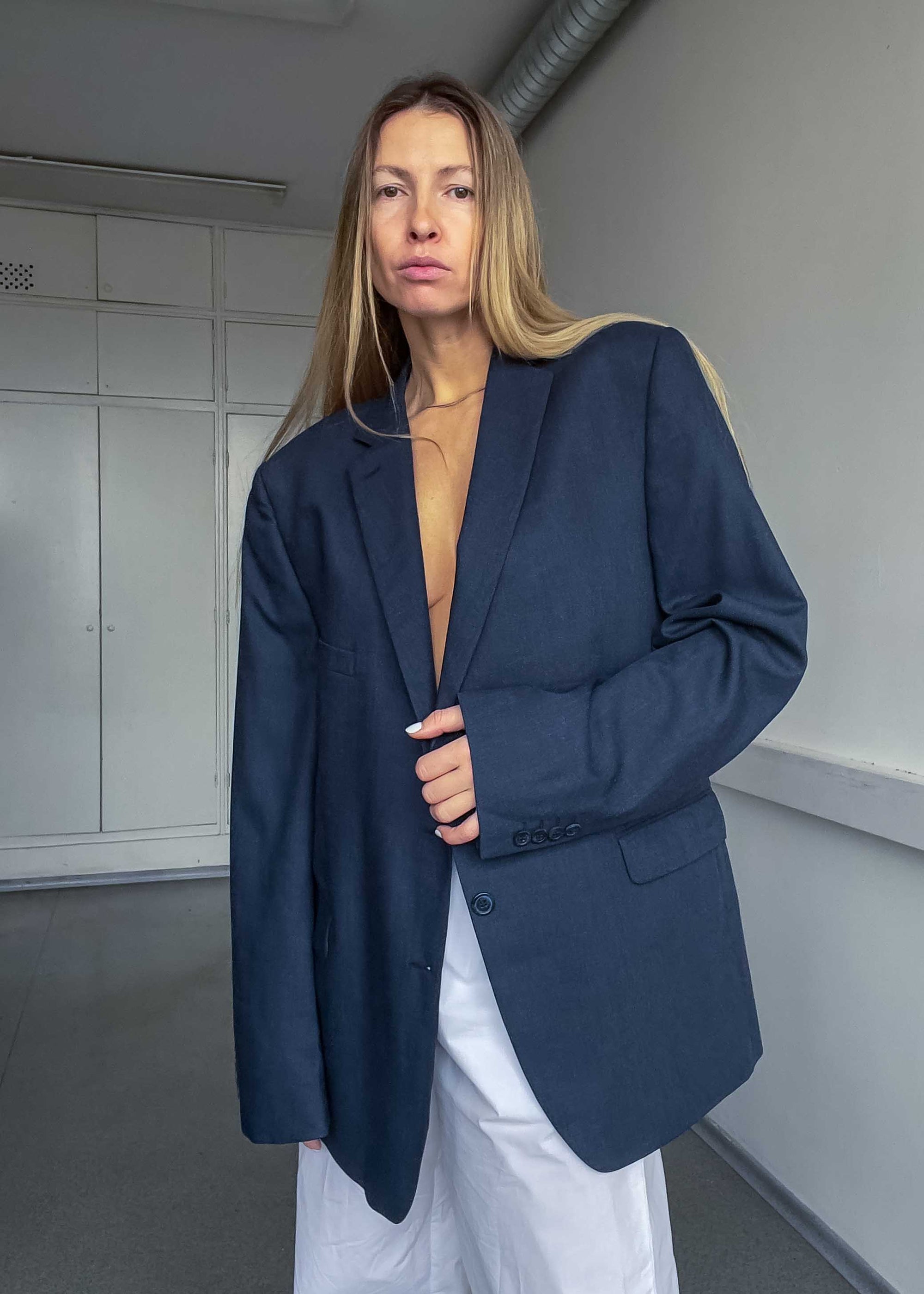 Vintage Dark Grey / Blue Patterned Oversized Blazer