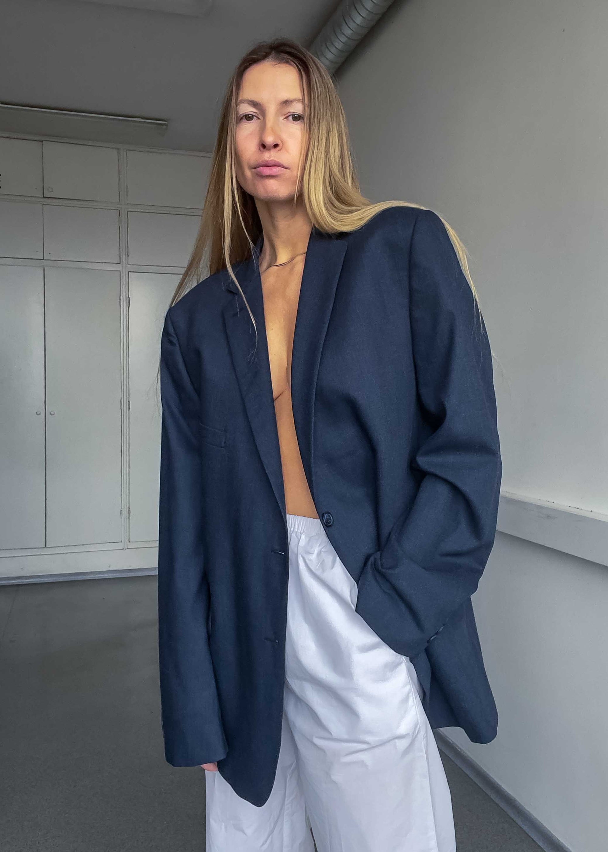 Vintage Dark Grey / Blue Patterned Oversized Blazer