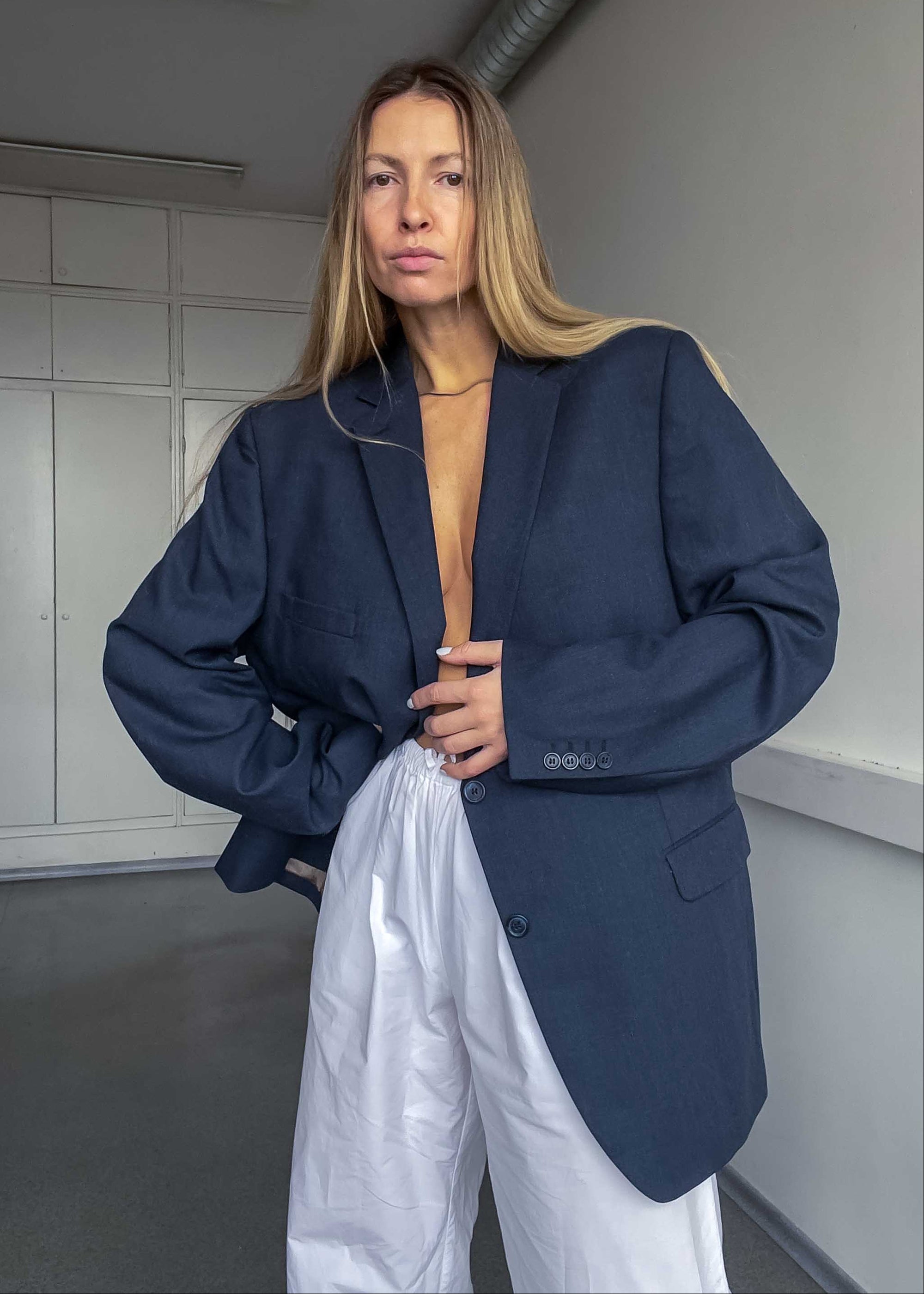 Vintage Dark Grey / Blue Patterned Oversized Blazer