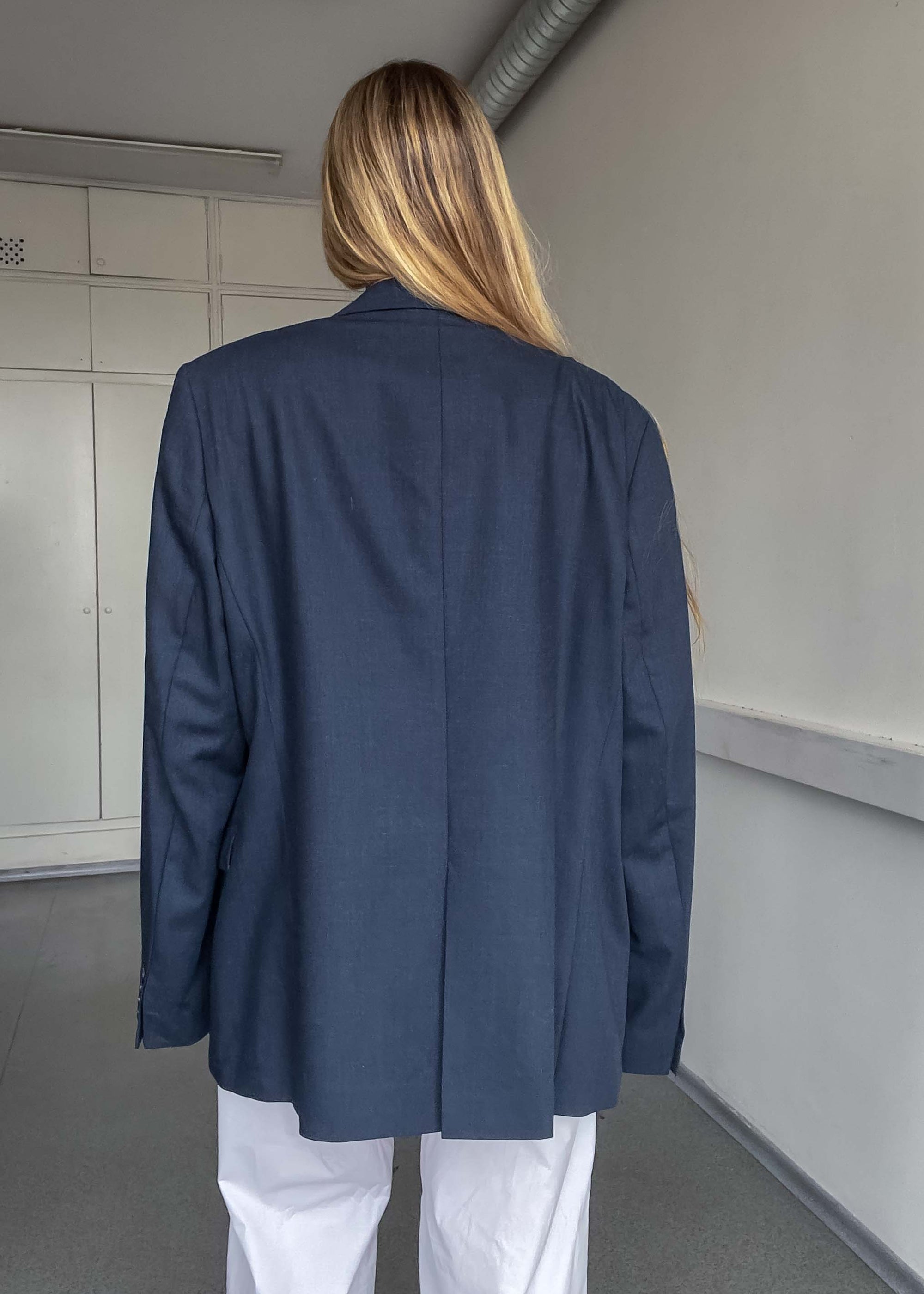 Vintage Dark Grey / Blue Patterned Oversized Blazer