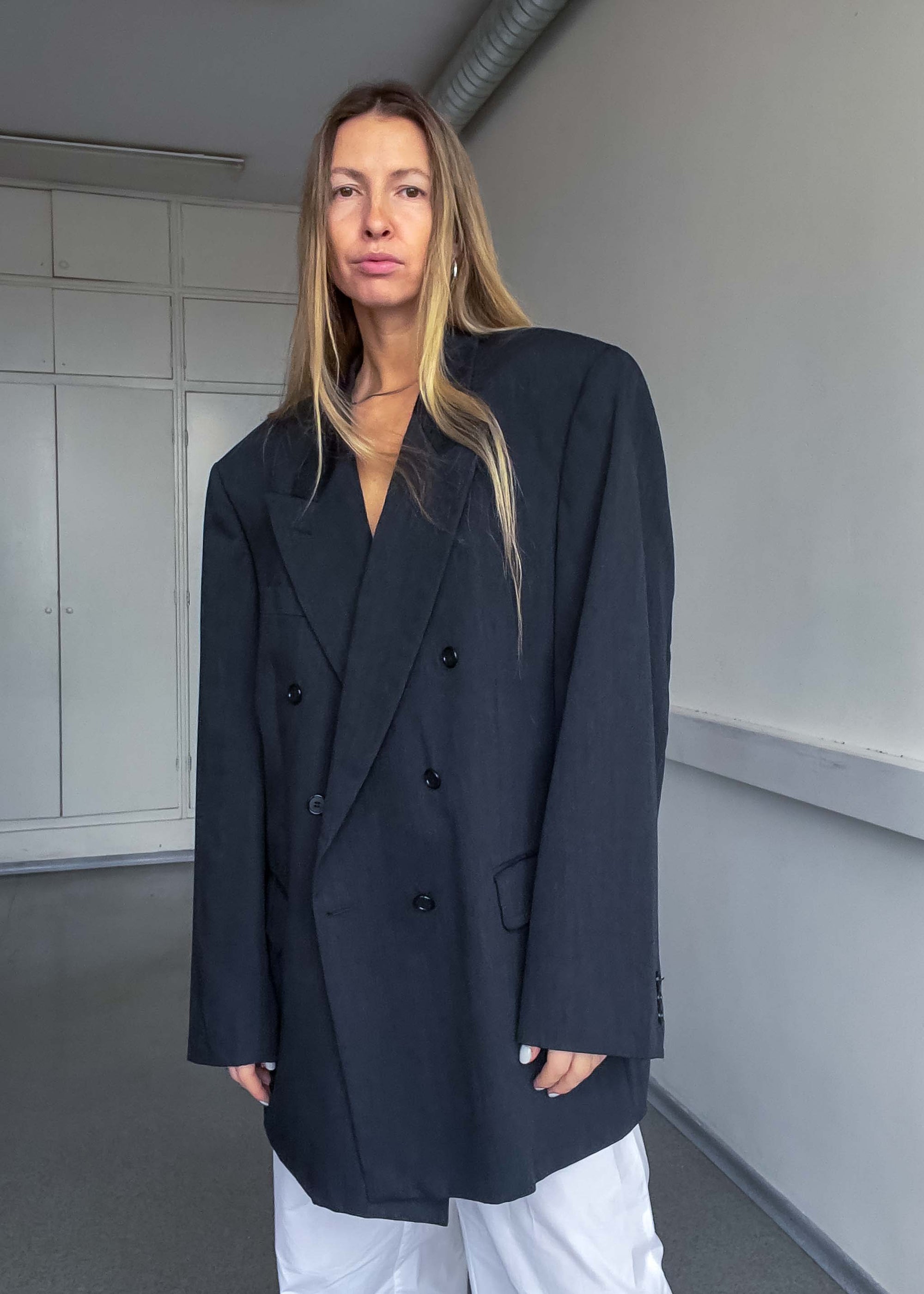 Vintage Grey Oversized Double Breasted 100% WOOL Blazer