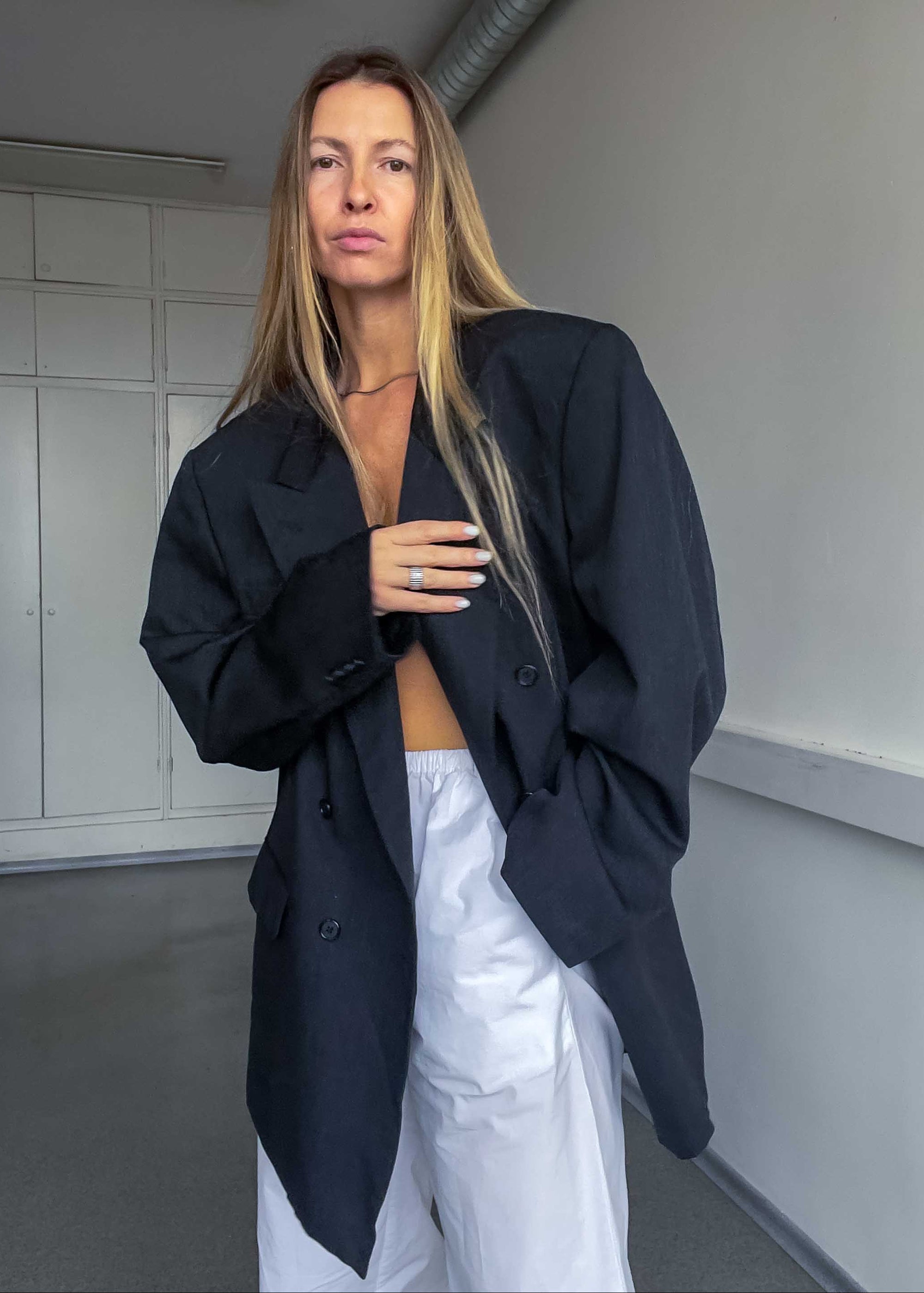 Vintage Grey Oversized Double Breasted 100% WOOL Blazer