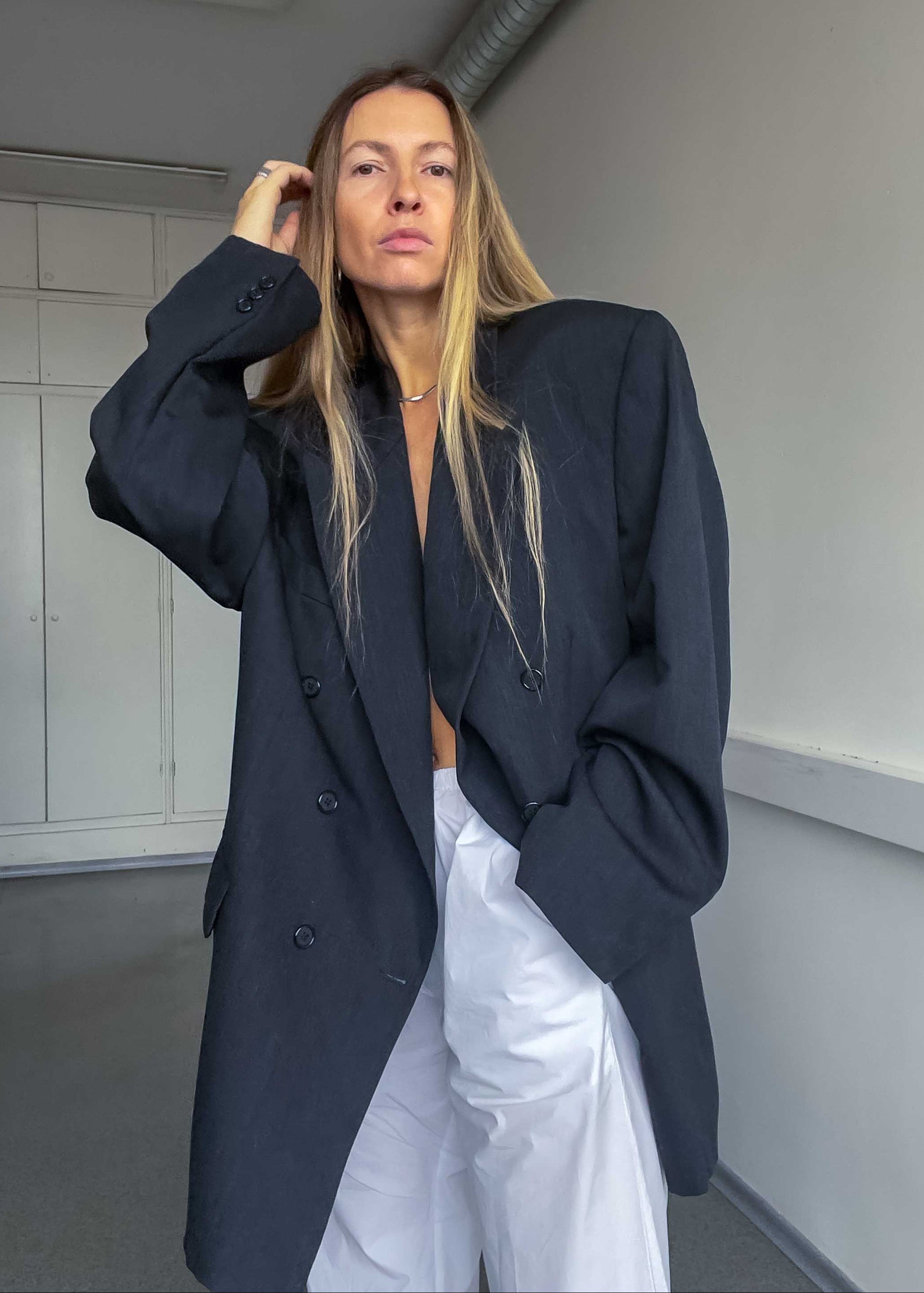 Vintage Grey Oversized Double Breasted 100% WOOL Blazer