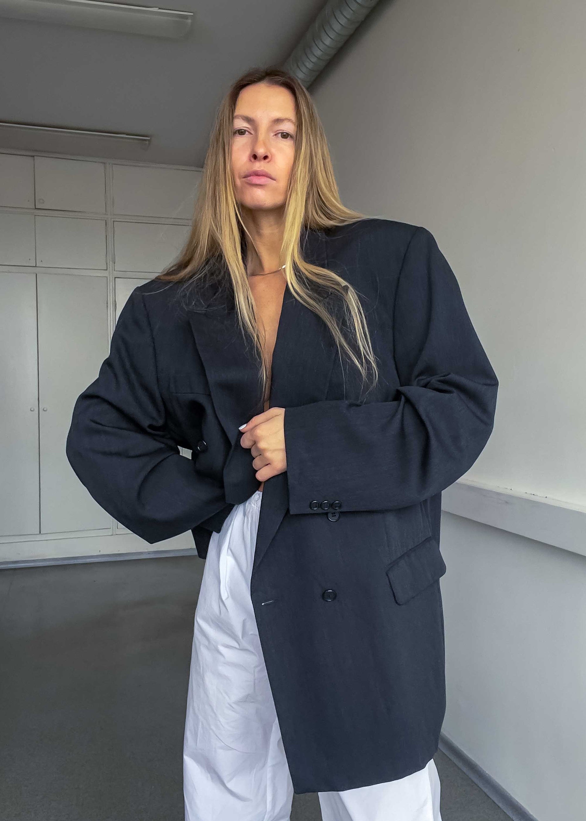 Vintage Grey Oversized Double Breasted 100% WOOL Blazer