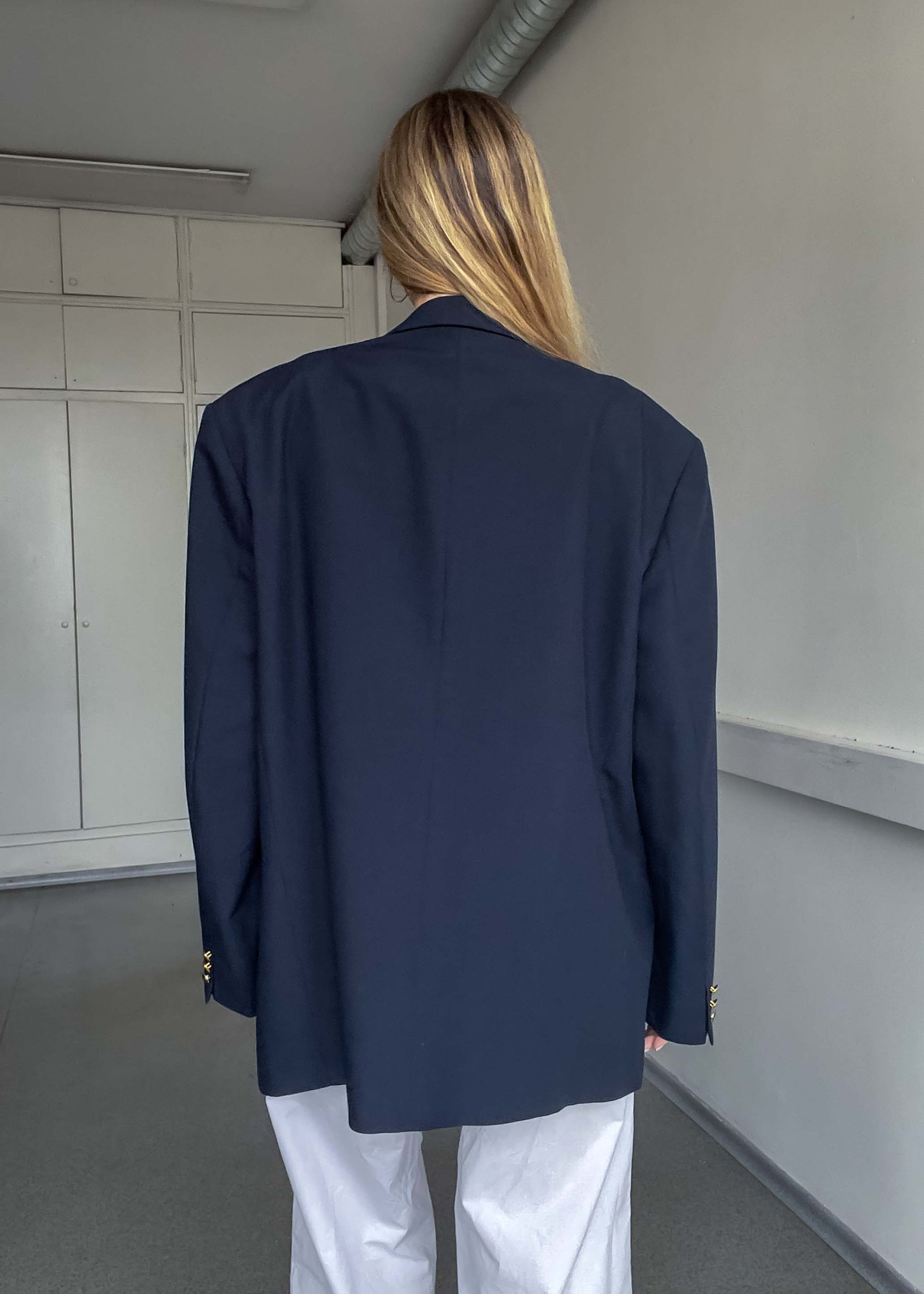 Vintage Navy Blue Oversized Double Breasted Blazer