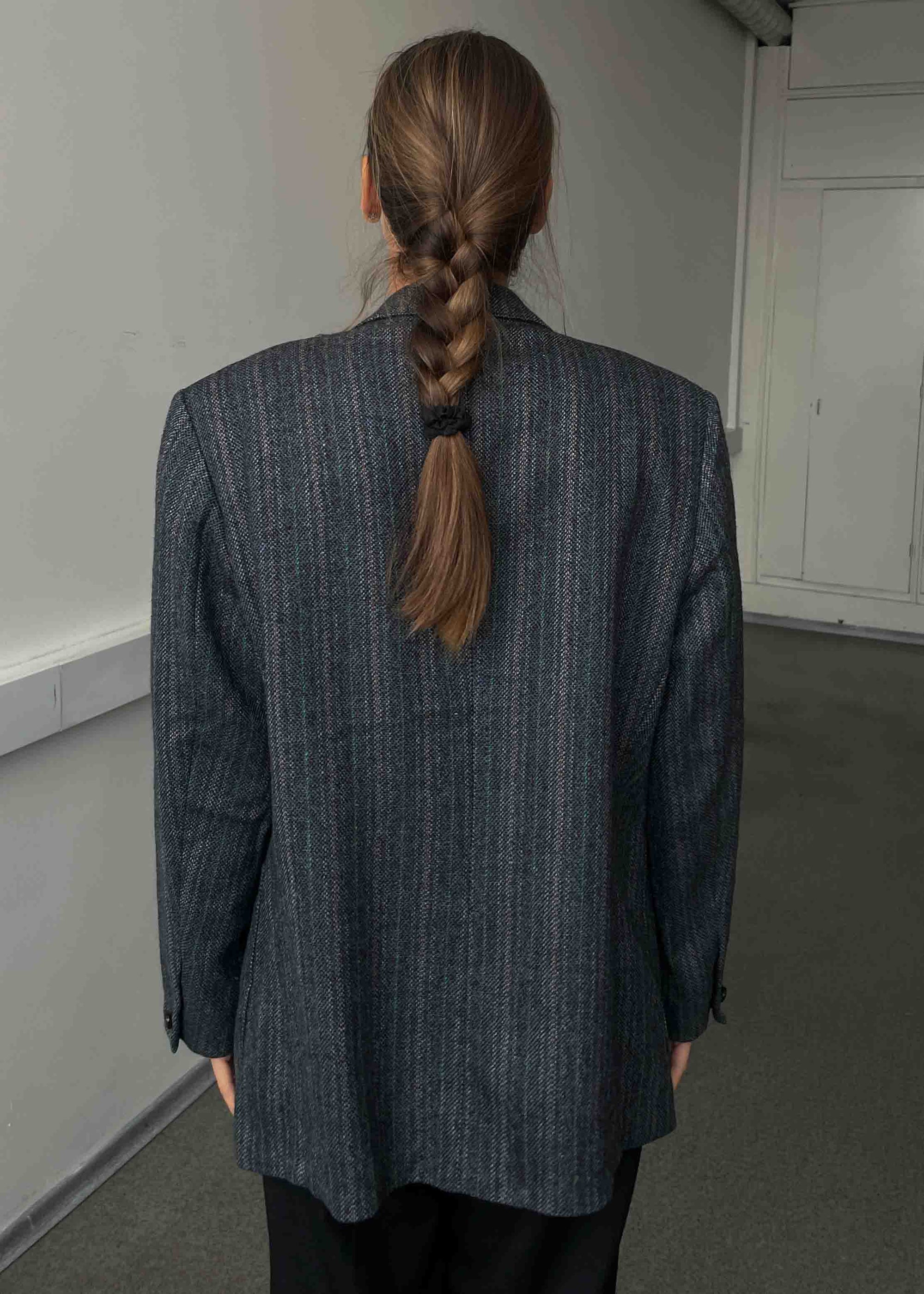 Vintage Grey Patterned Oversized Blazer