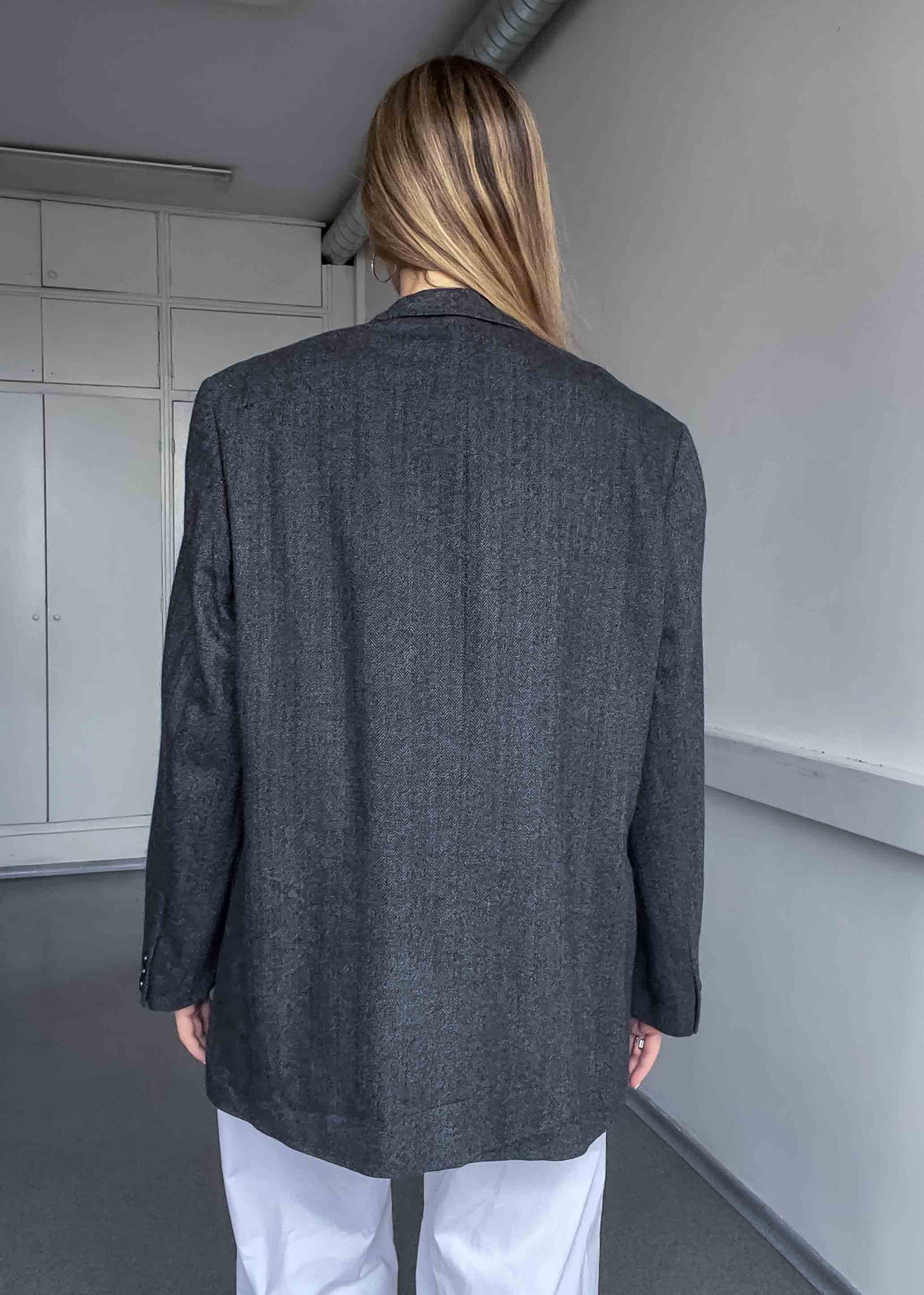 Vintage Grey Patterned Oversized 100% WOOL Blazer