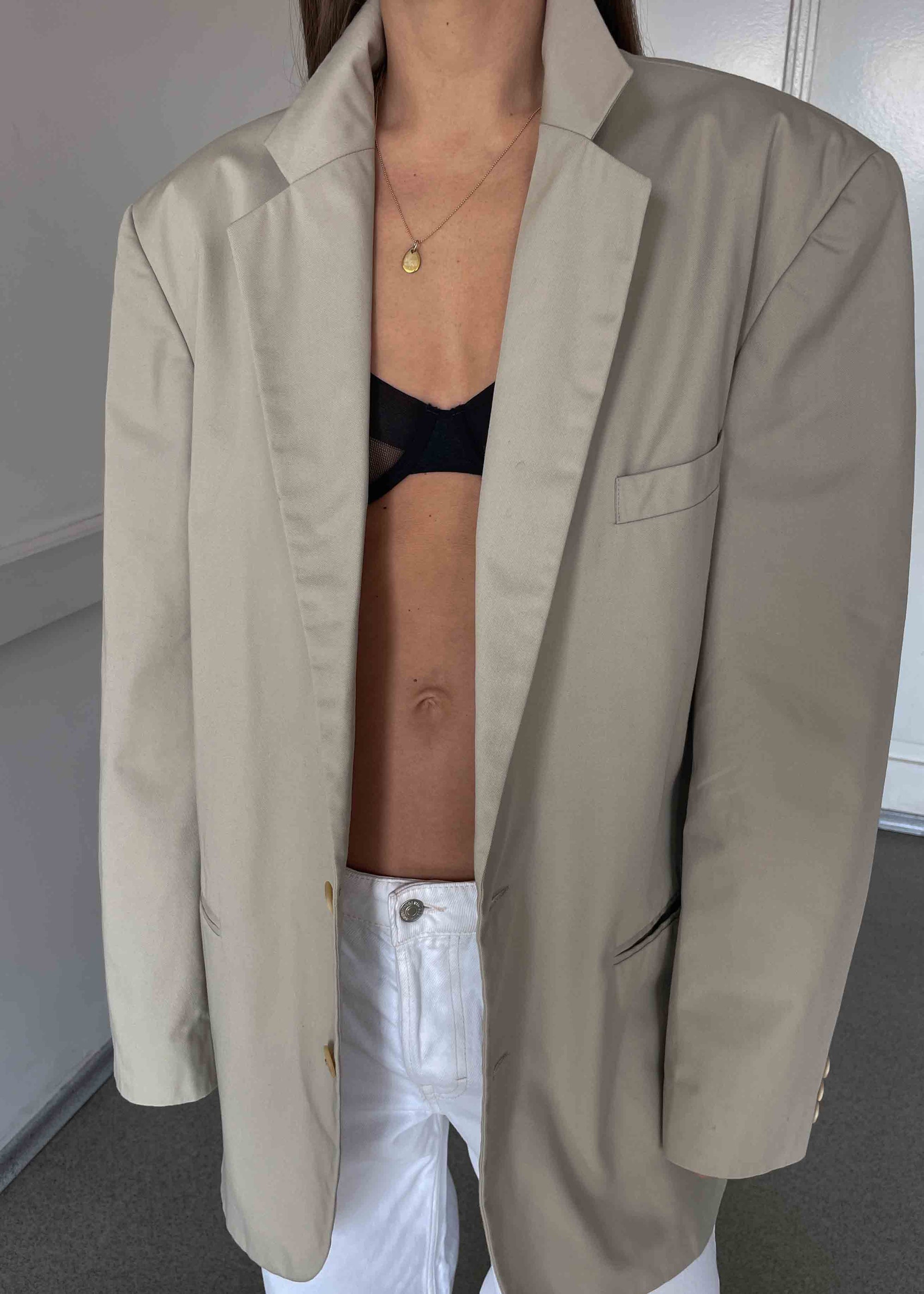Vintage Beige Oversized Cotton Blazer