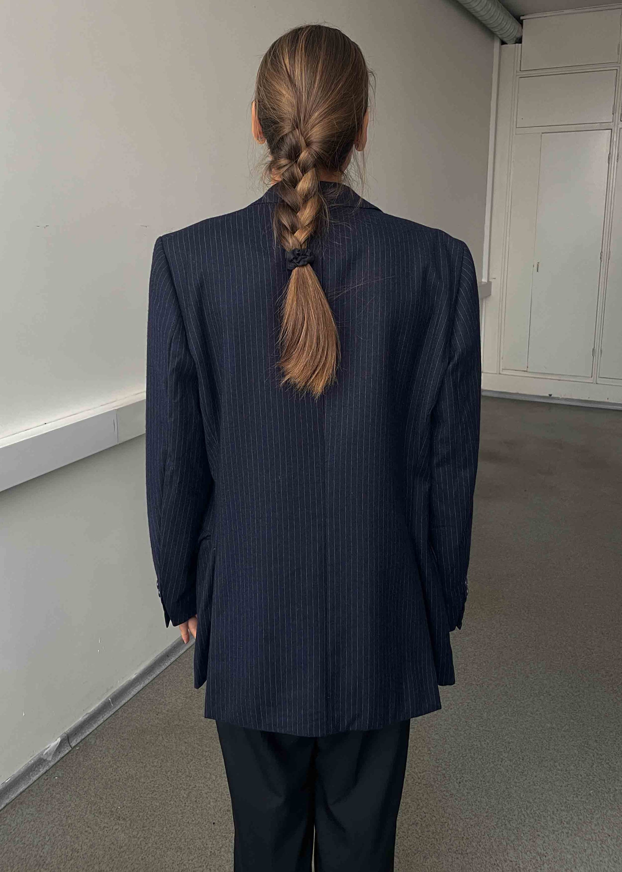 Vintage Navy Blue Pinstripe Oversized 100% WOOL Blazer