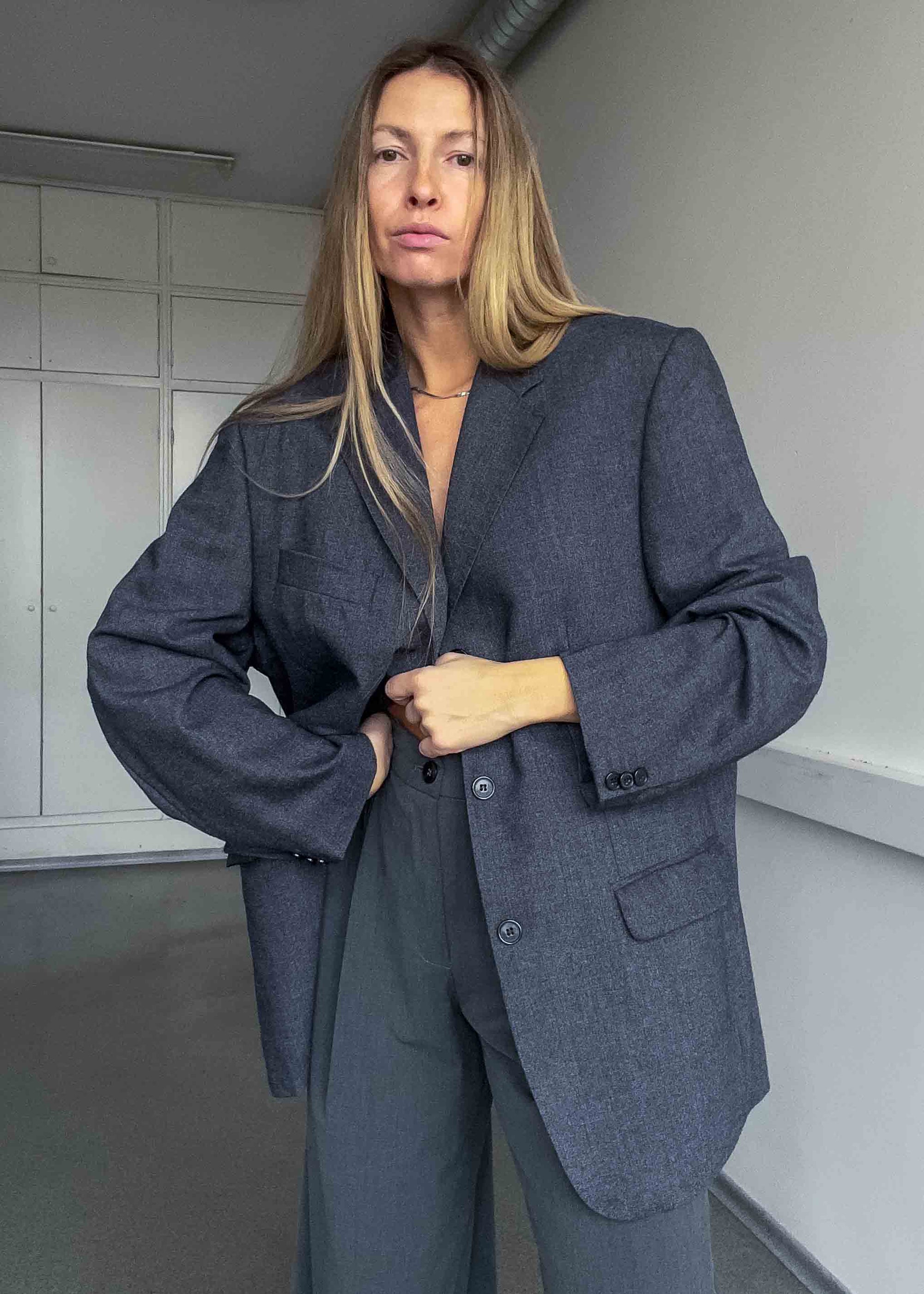 Vintage Oversized 100% WOOL Blazer in Blue & Grey Tones