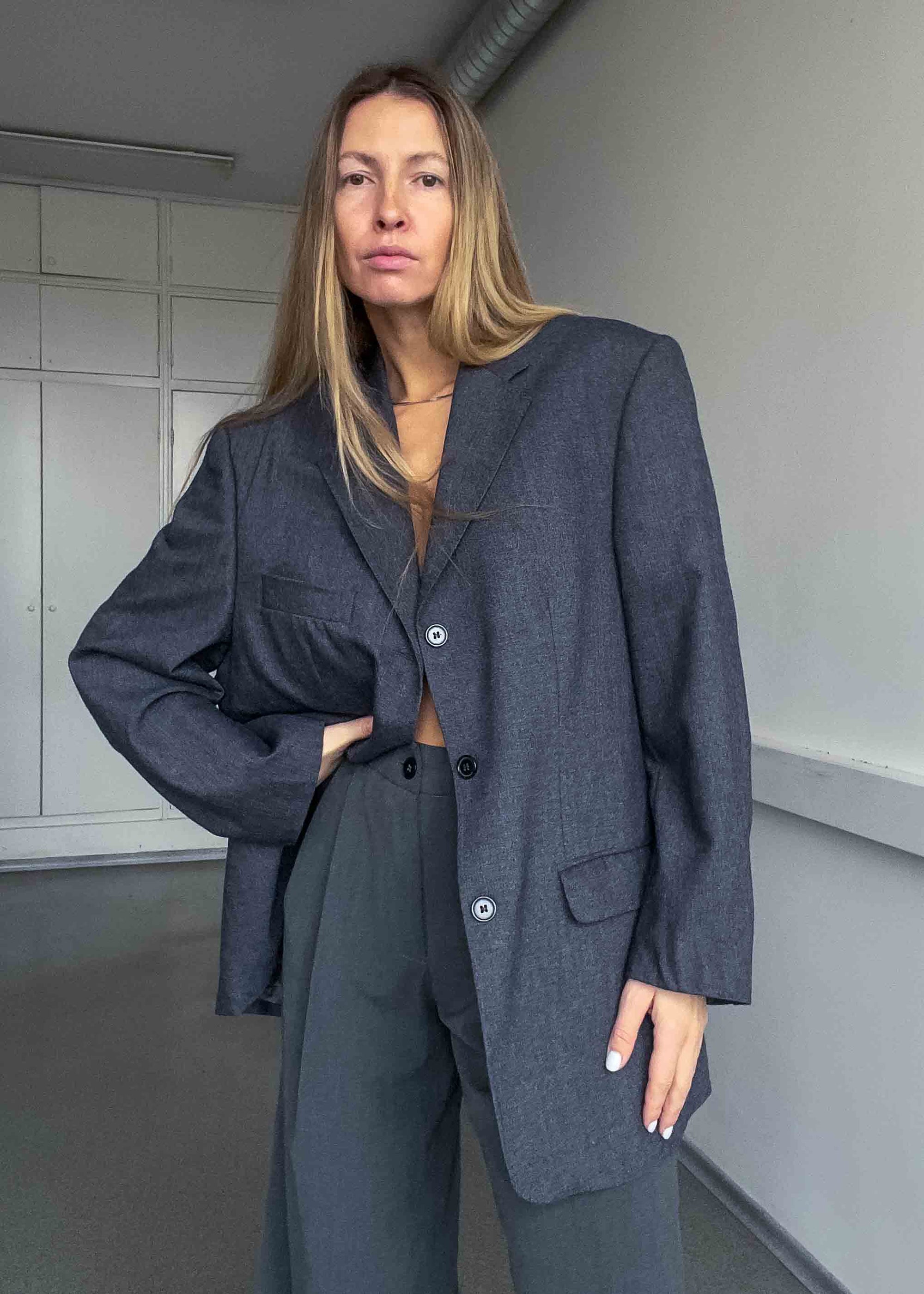 Vintage Oversized 100% WOOL Blazer in Blue & Grey Tones