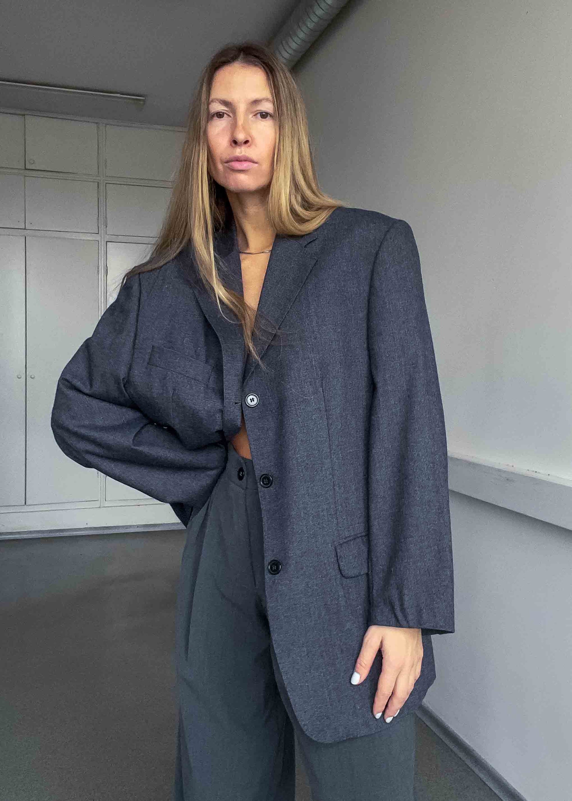 Vintage Oversized 100% WOOL Blazer in Blue & Grey Tones