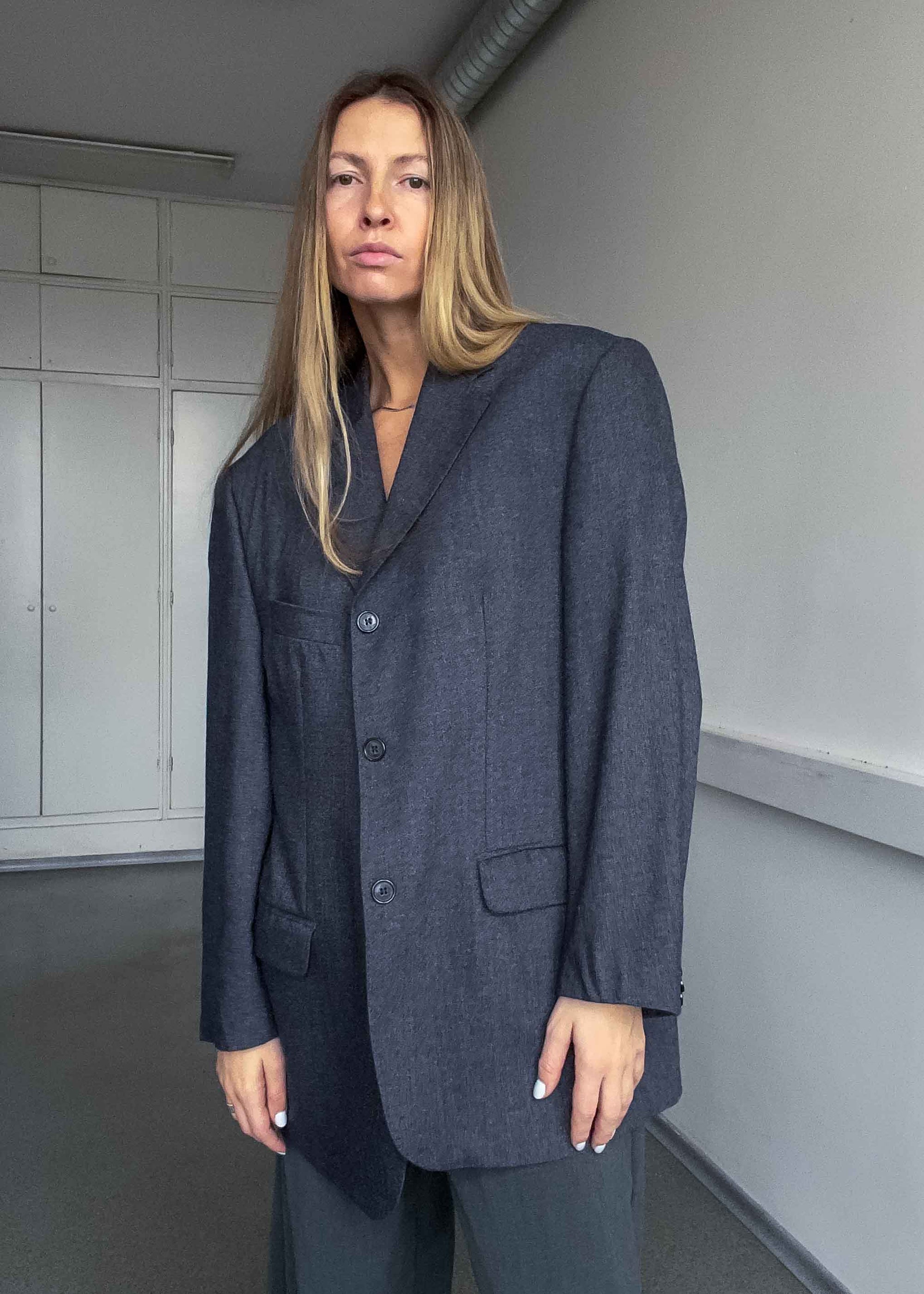 Vintage Oversized 100% WOOL Blazer in Blue & Grey Tones