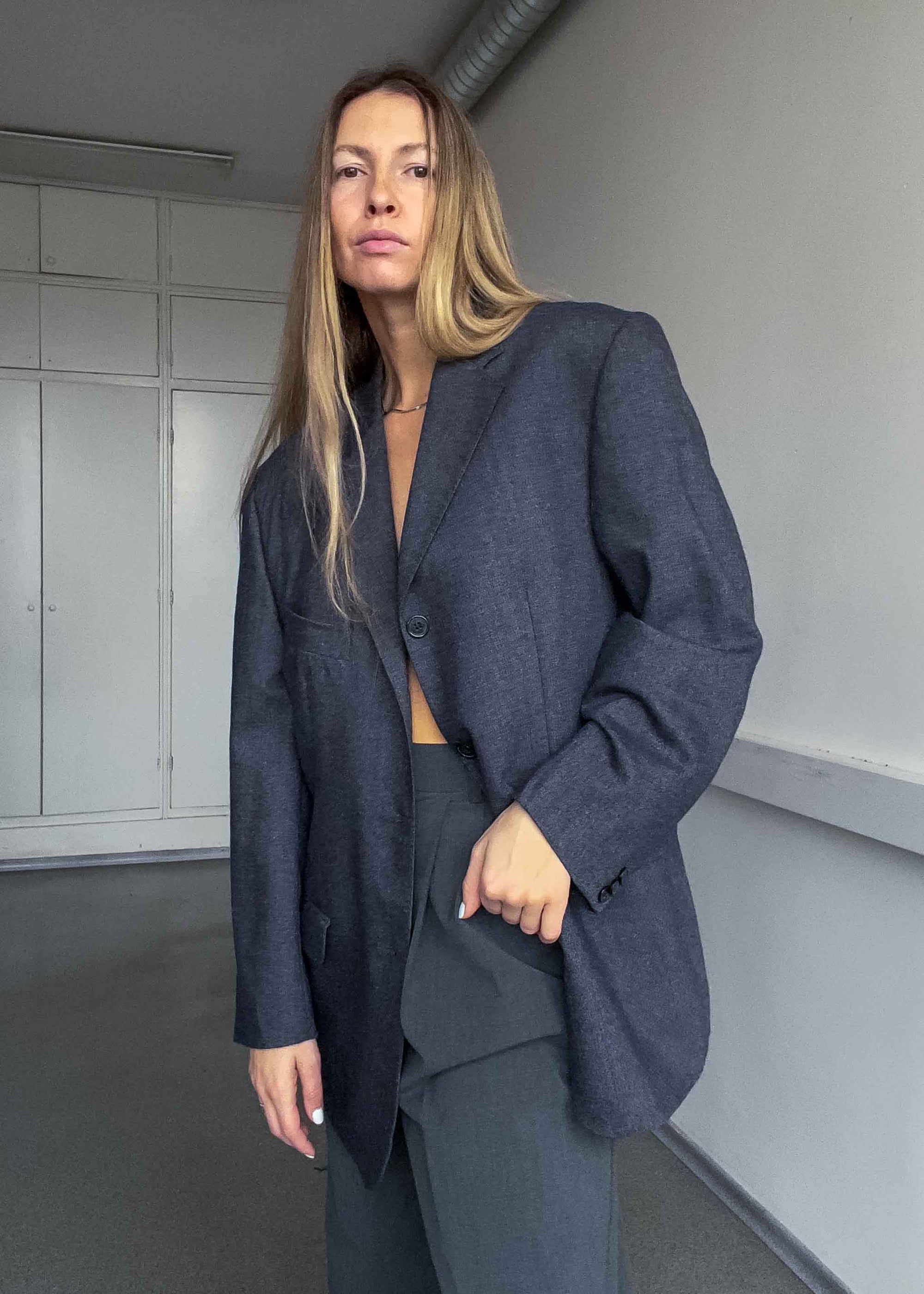 Vintage Oversized 100% WOOL Blazer in Blue & Grey Tones
