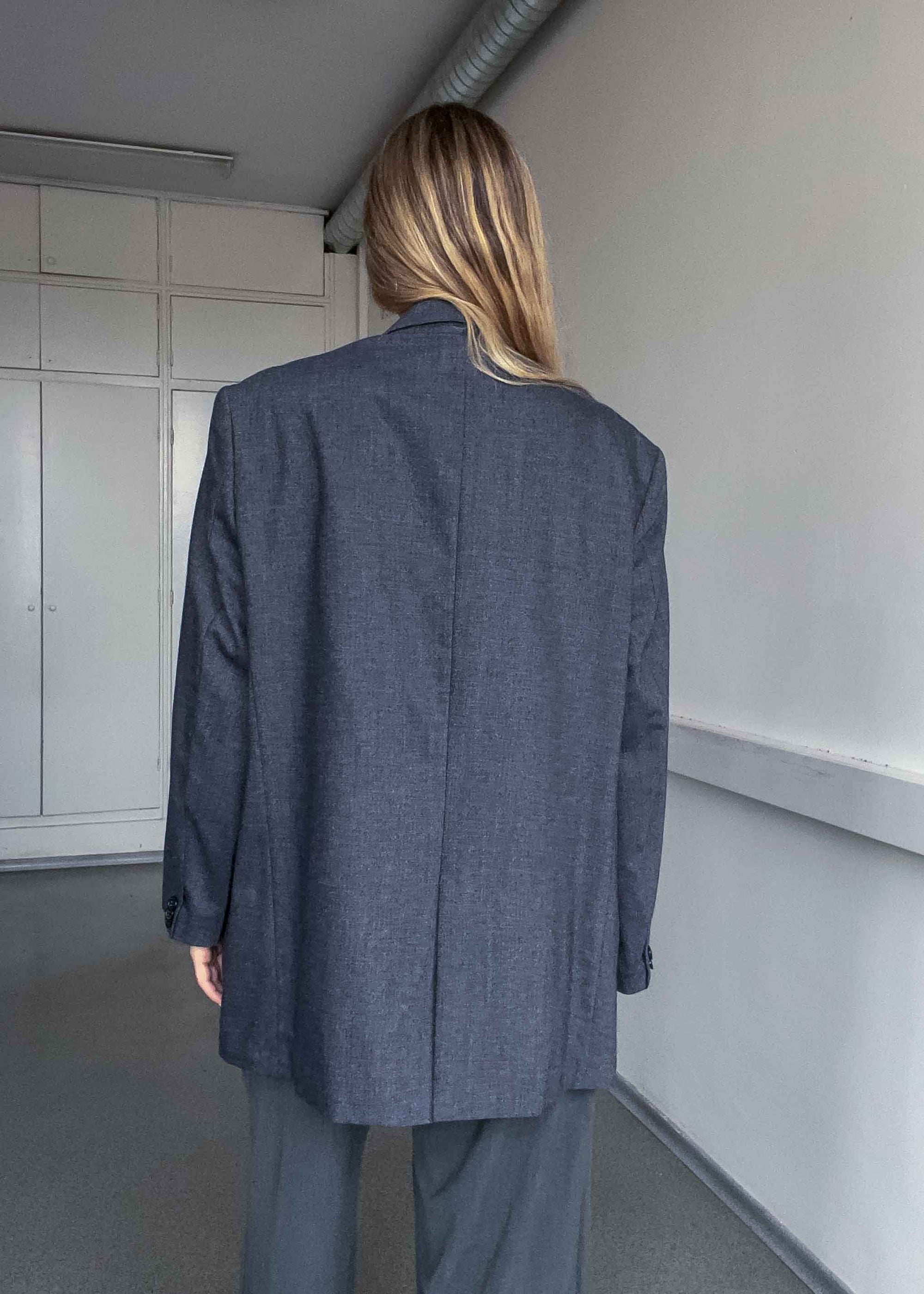 Vintage Oversized 100% WOOL Blazer in Blue & Grey Tones