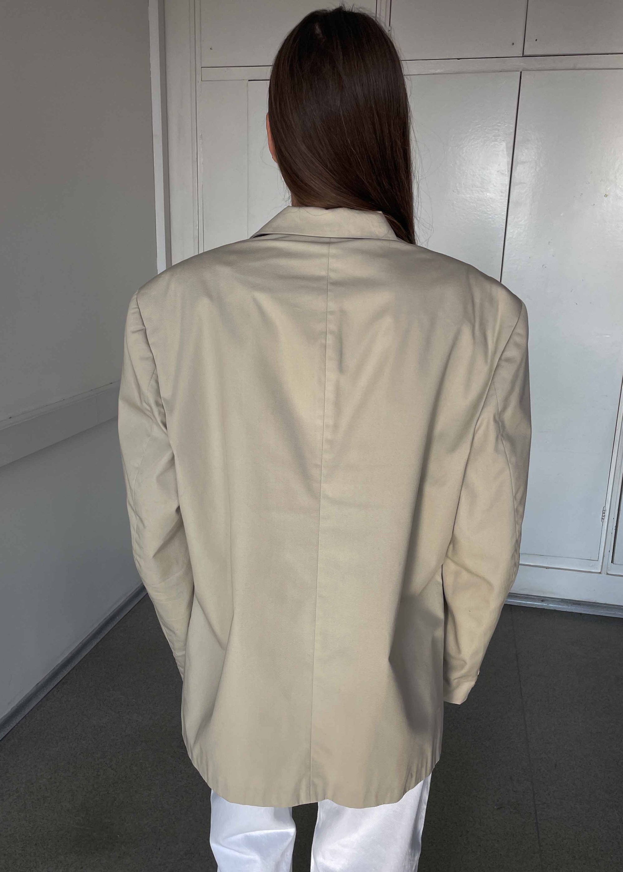 Vintage Beige Oversized Cotton Blazer