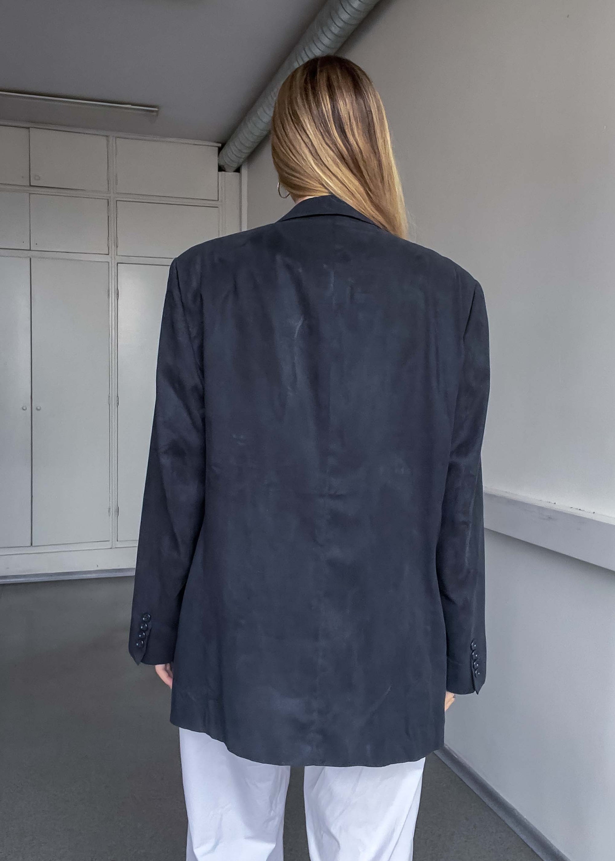 Vintage Dark Grey Oversized Faux Suede Blazer