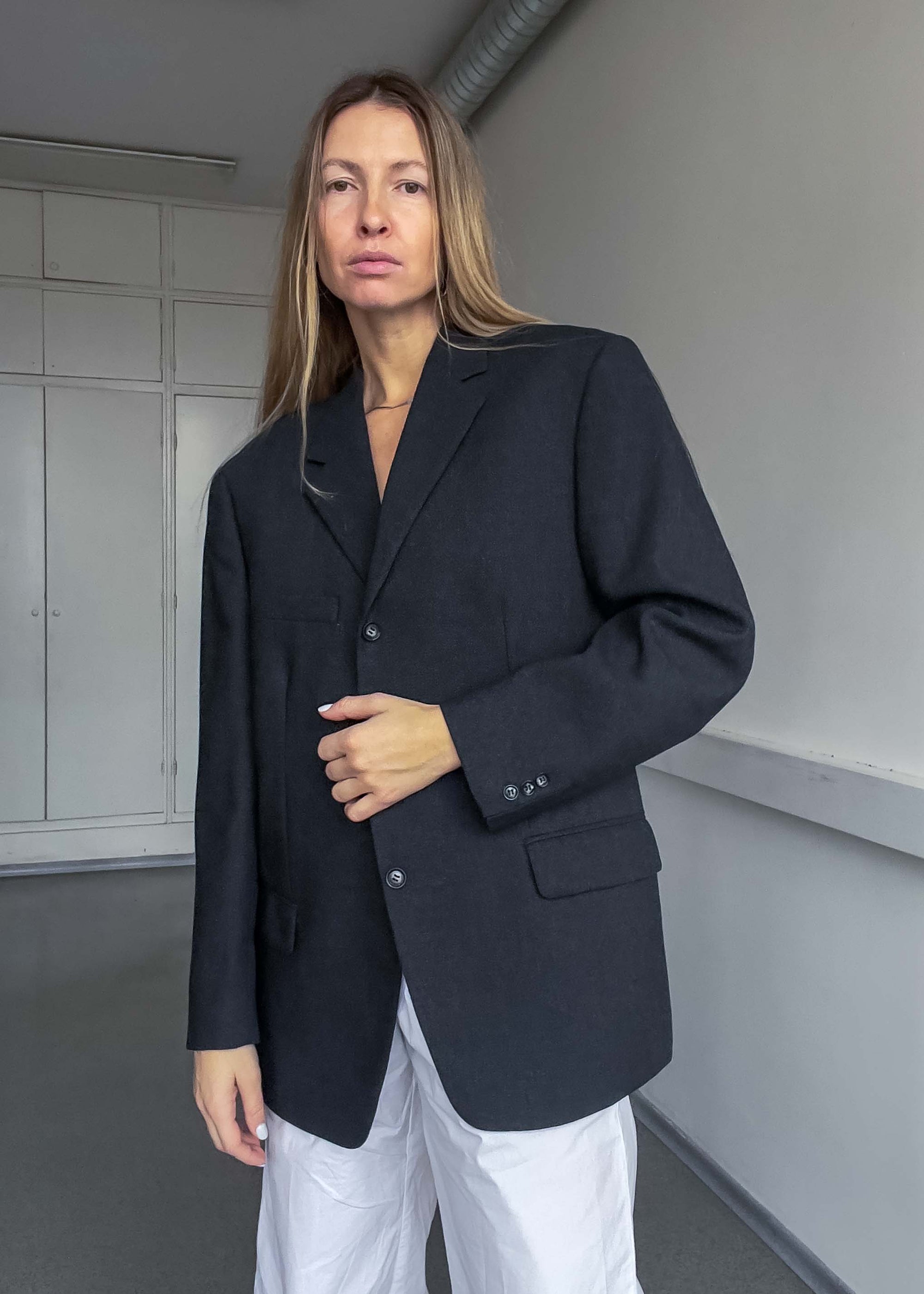 Vintage Dark Grey Oversized 100% WOOL Blazer
