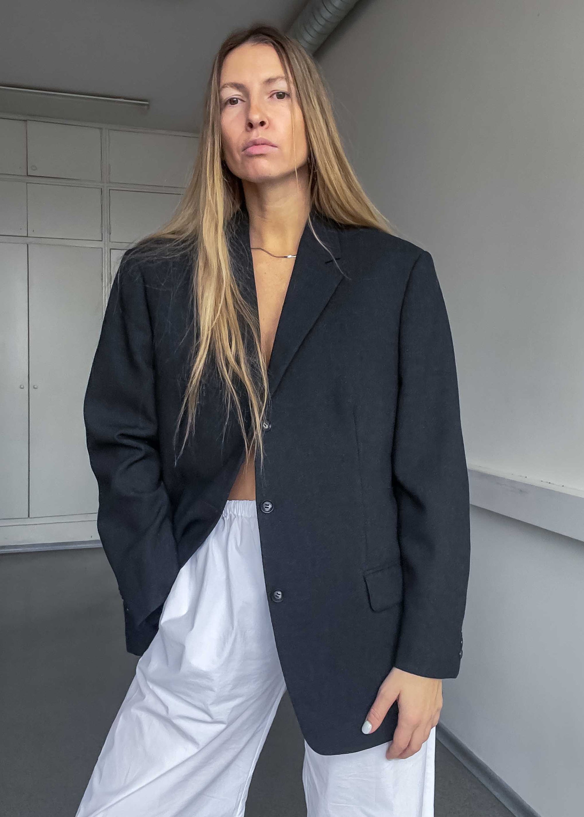 Vintage Dark Grey Oversized 100% WOOL Blazer