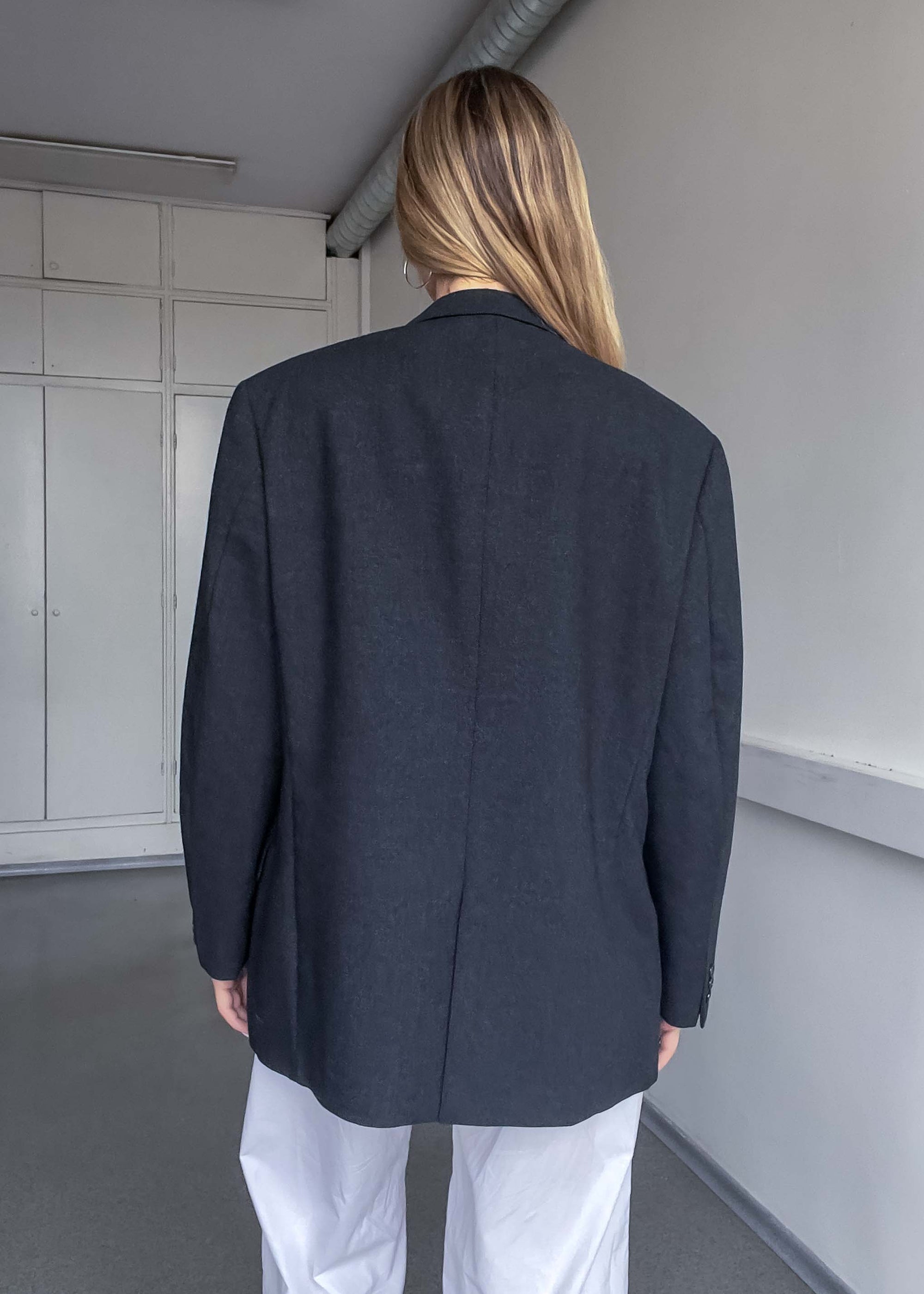 Vintage Dark Grey Oversized 100% WOOL Blazer