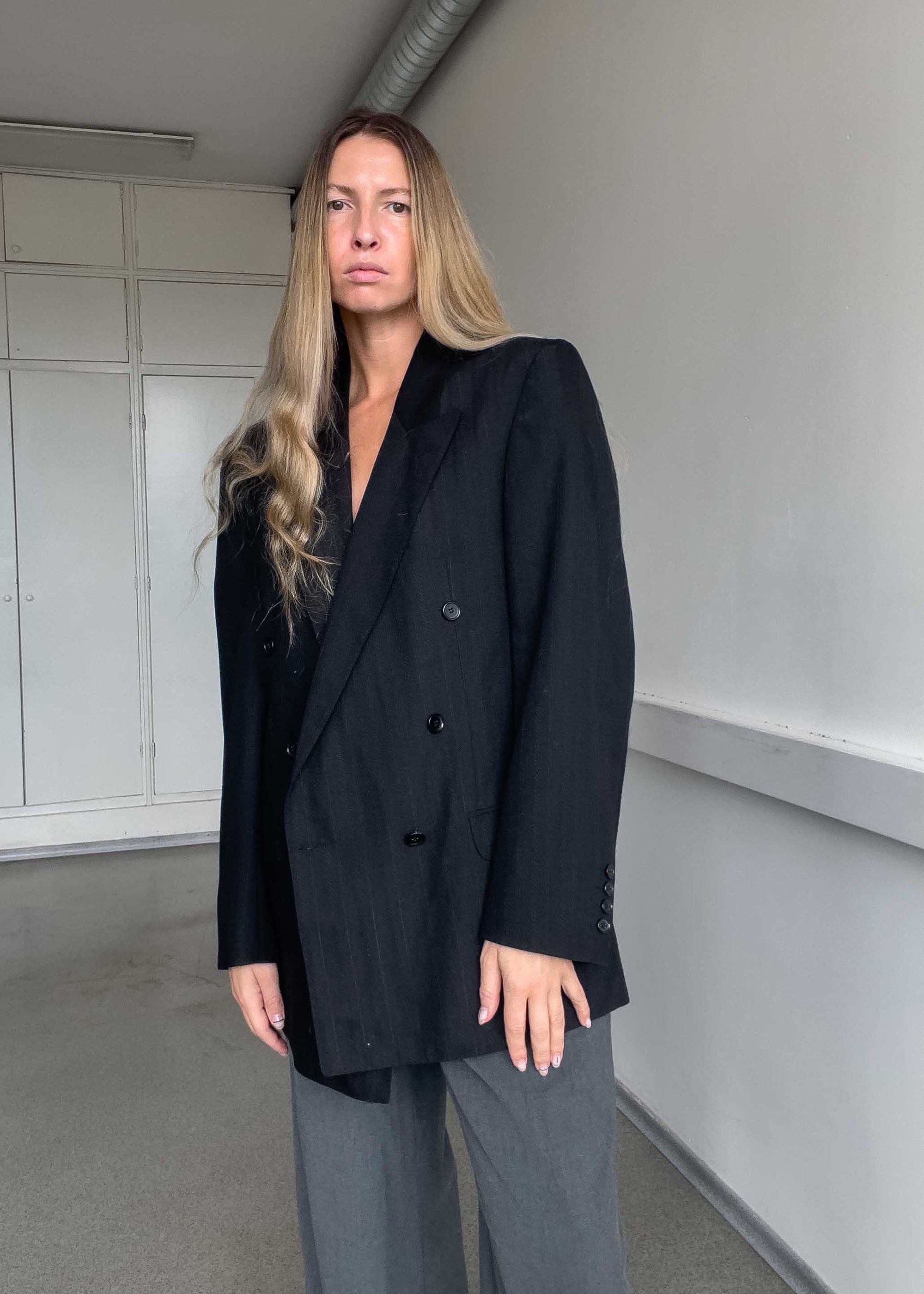 PIERRE CARDIN Vintage Grey Oversized Double Breasted Blazer