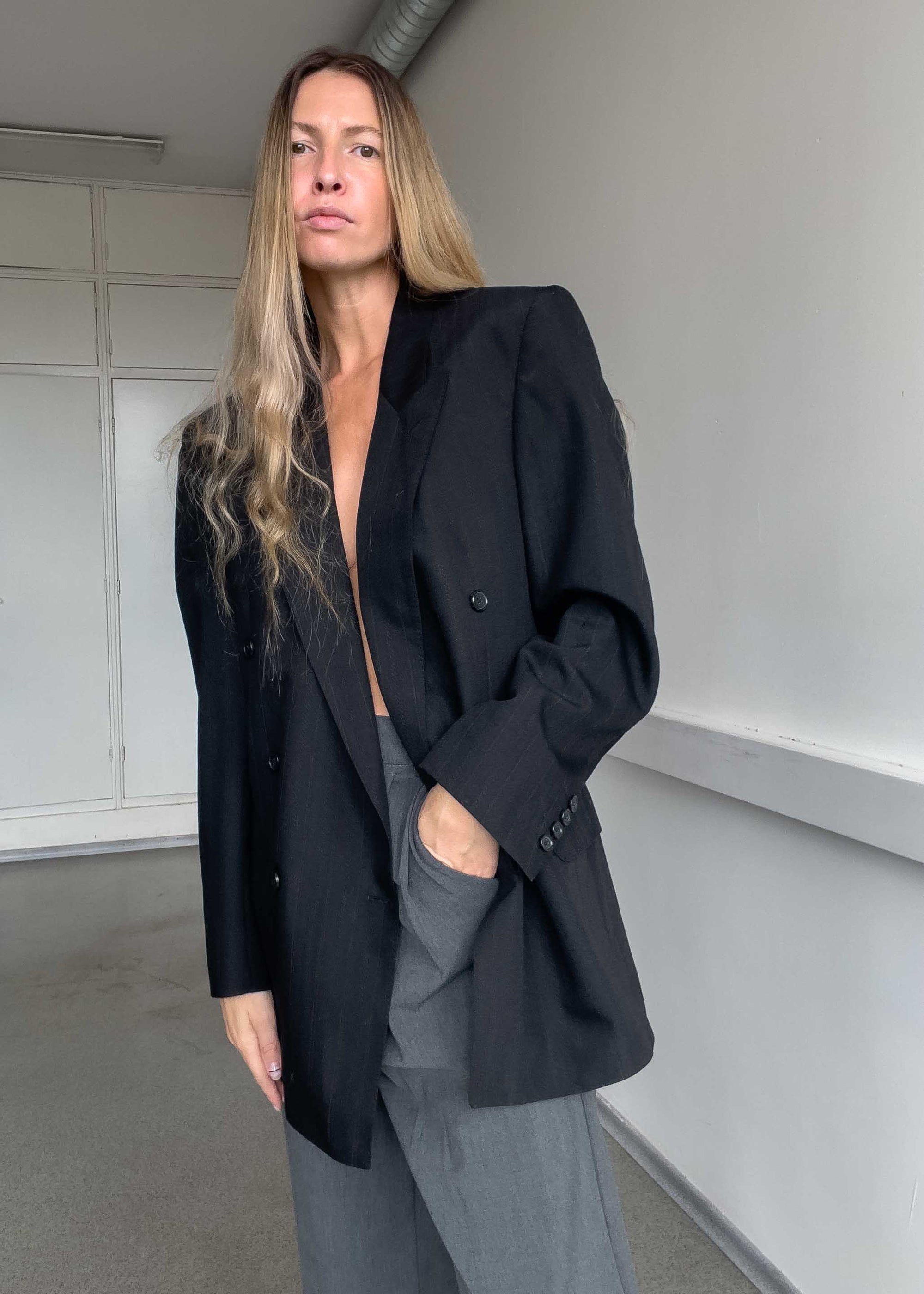 PIERRE CARDIN Vintage Grey Oversized Double Breasted Blazer