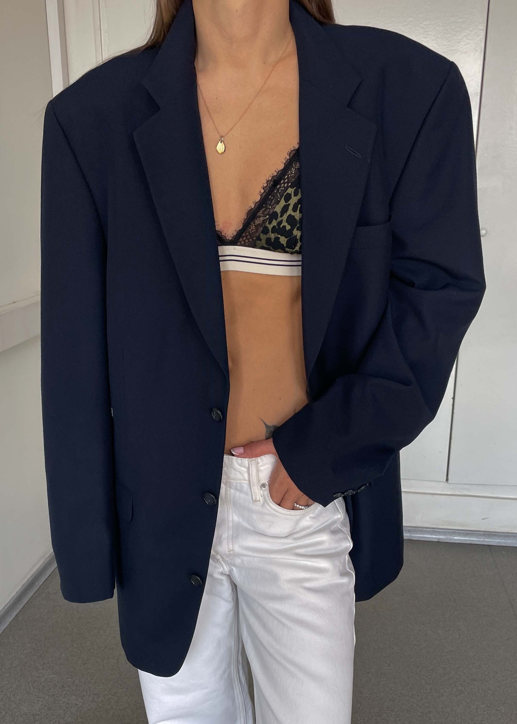 Vintage Navy Blue Oversized Blazer