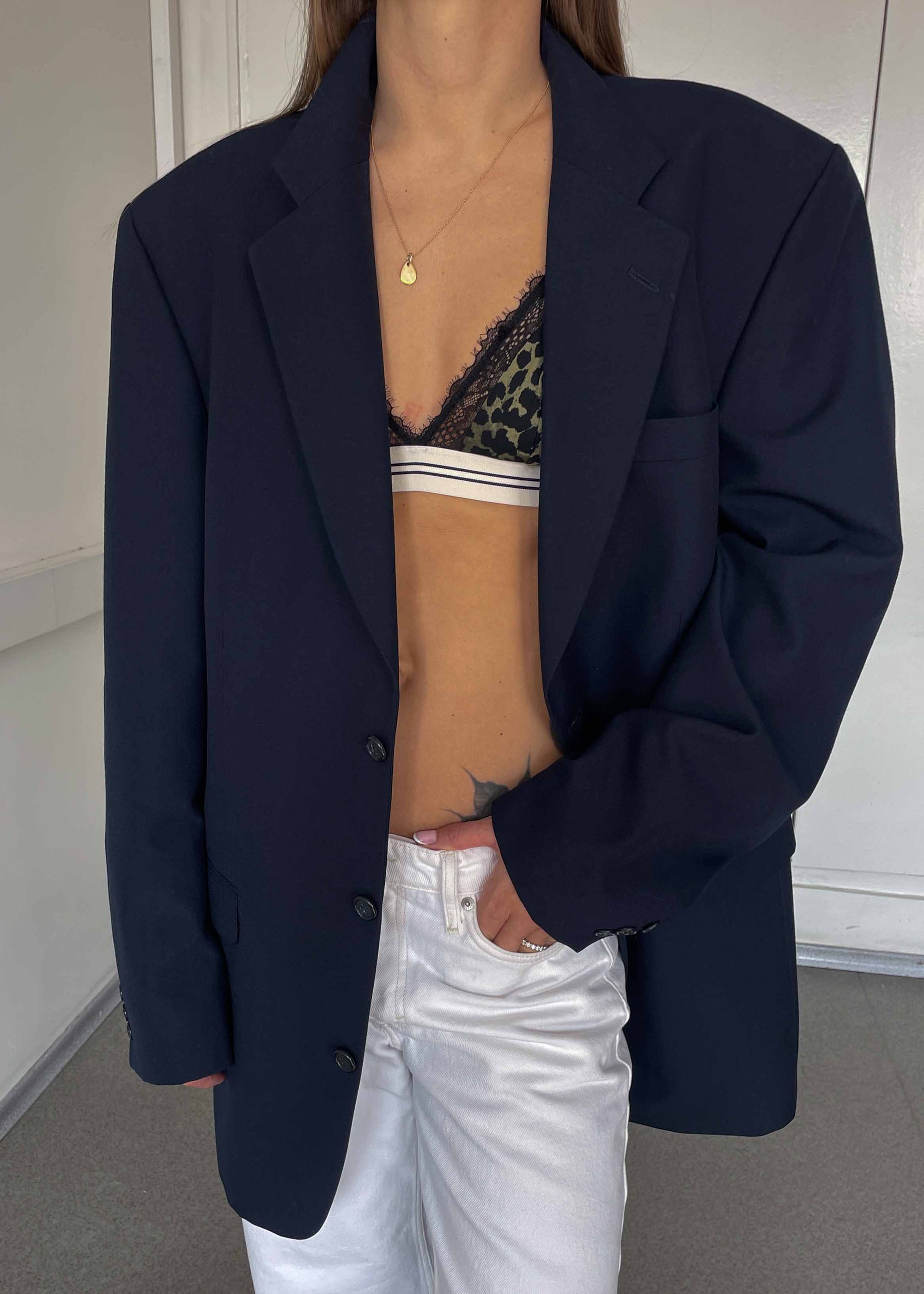 Vintage Navy Blue Oversized Blazer