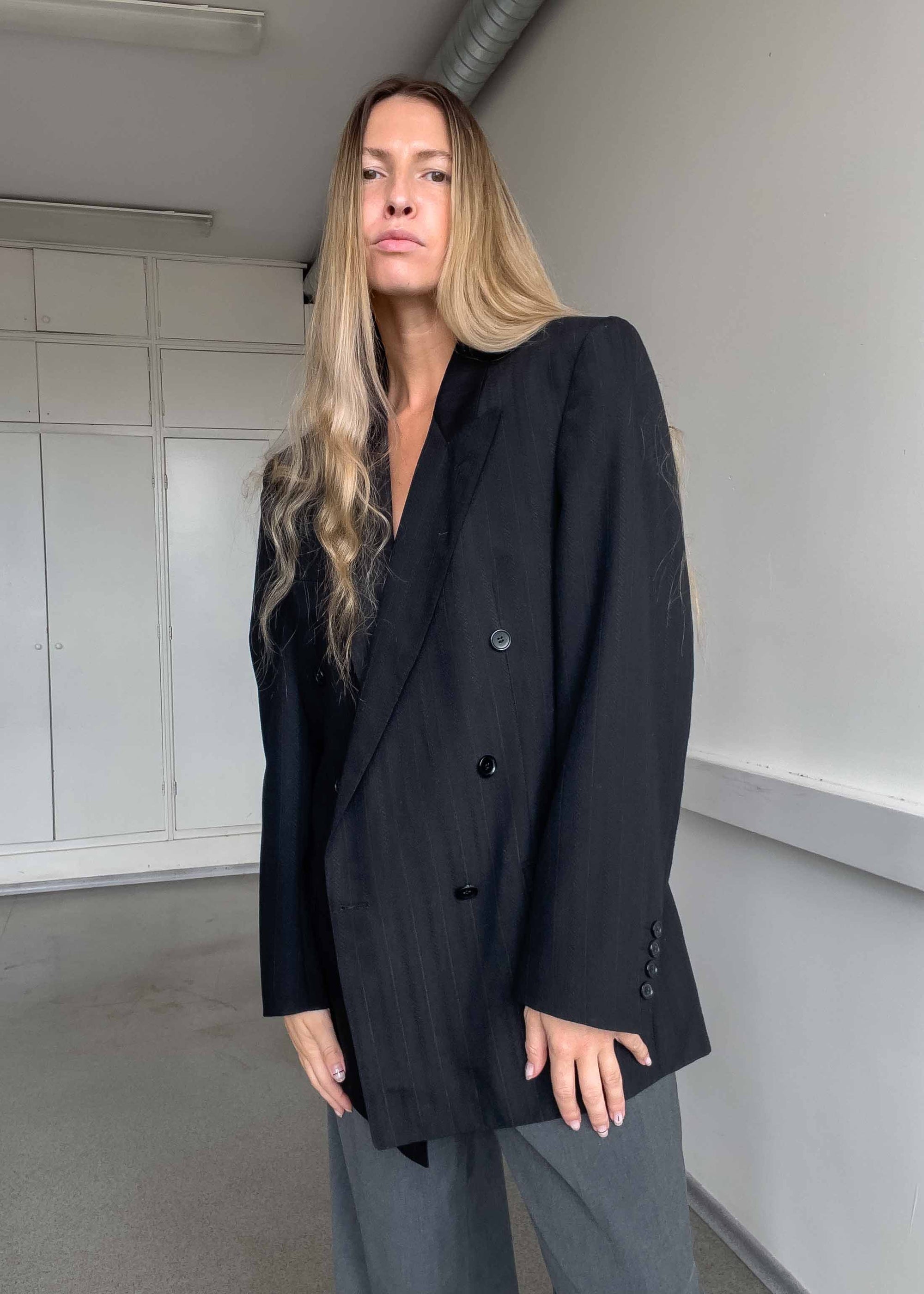PIERRE CARDIN Vintage Grey Oversized Double Breasted Blazer