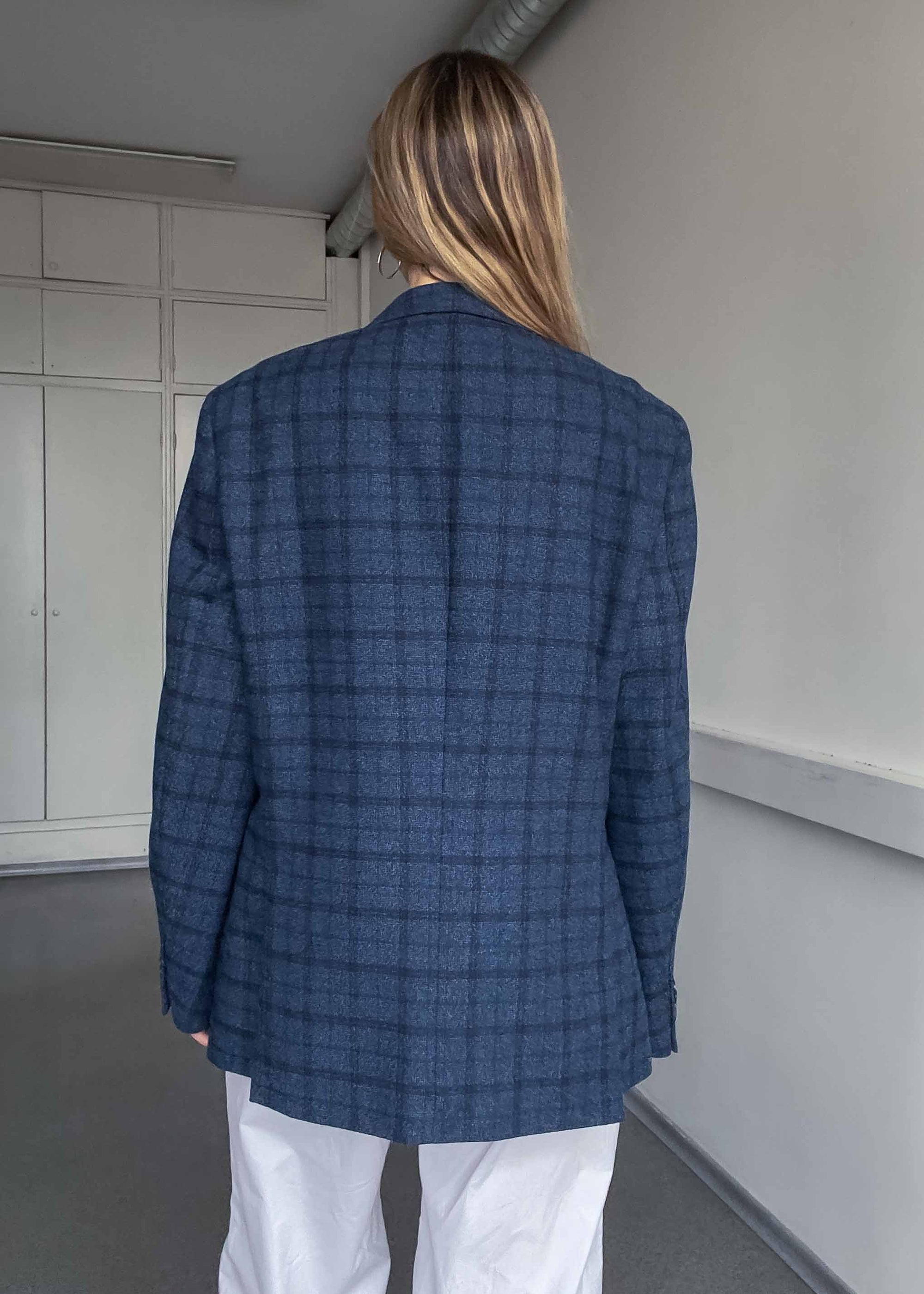 Vintage Blue Checked Oversized Blazer