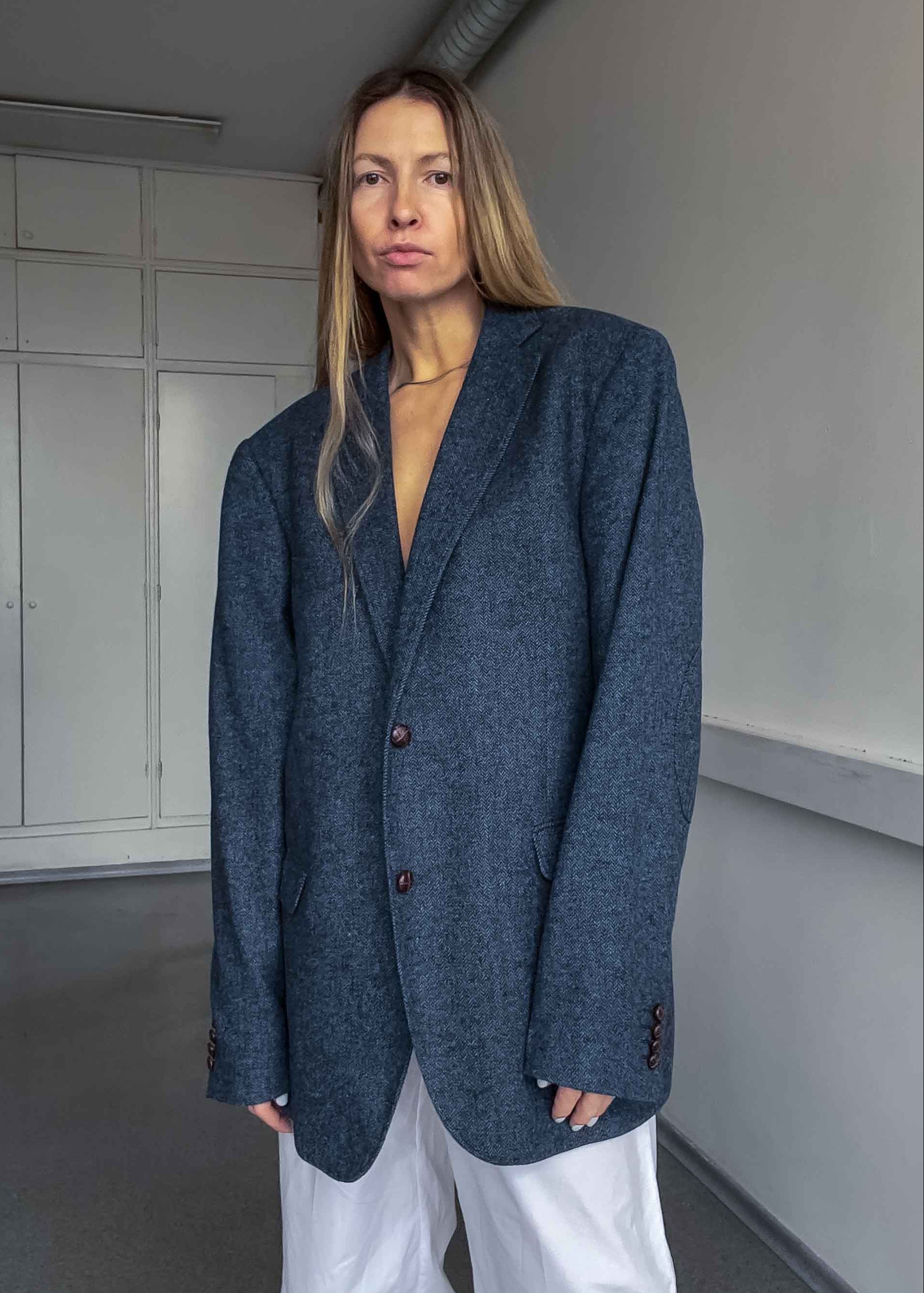 Vintage Blue Patterned Oversized Blazer