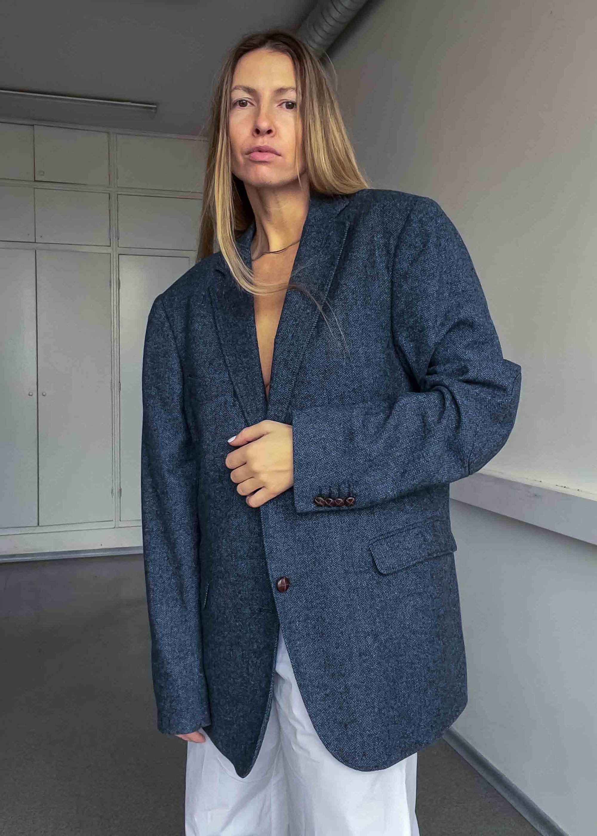 Vintage Blue Patterned Oversized Blazer