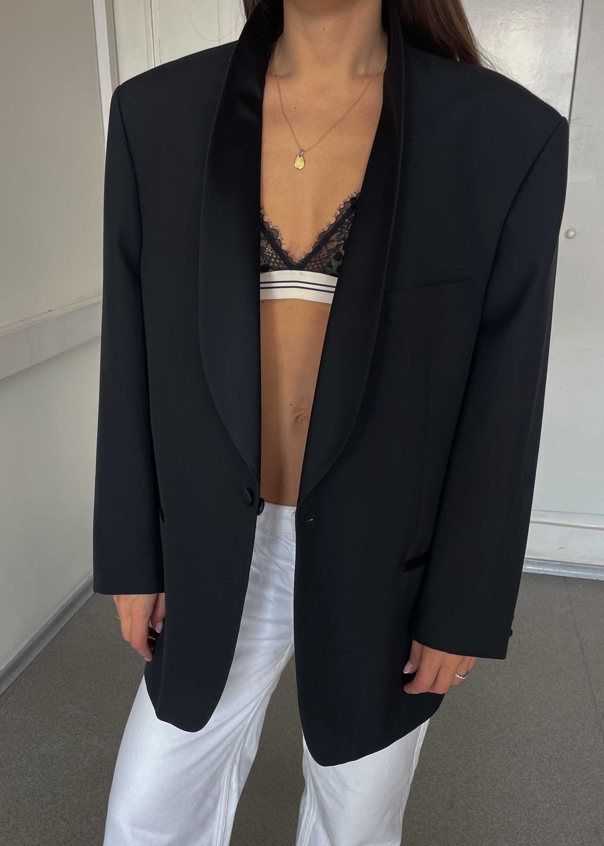 Vintage Black Oversized 100% WOOL Tuxedo Blazer