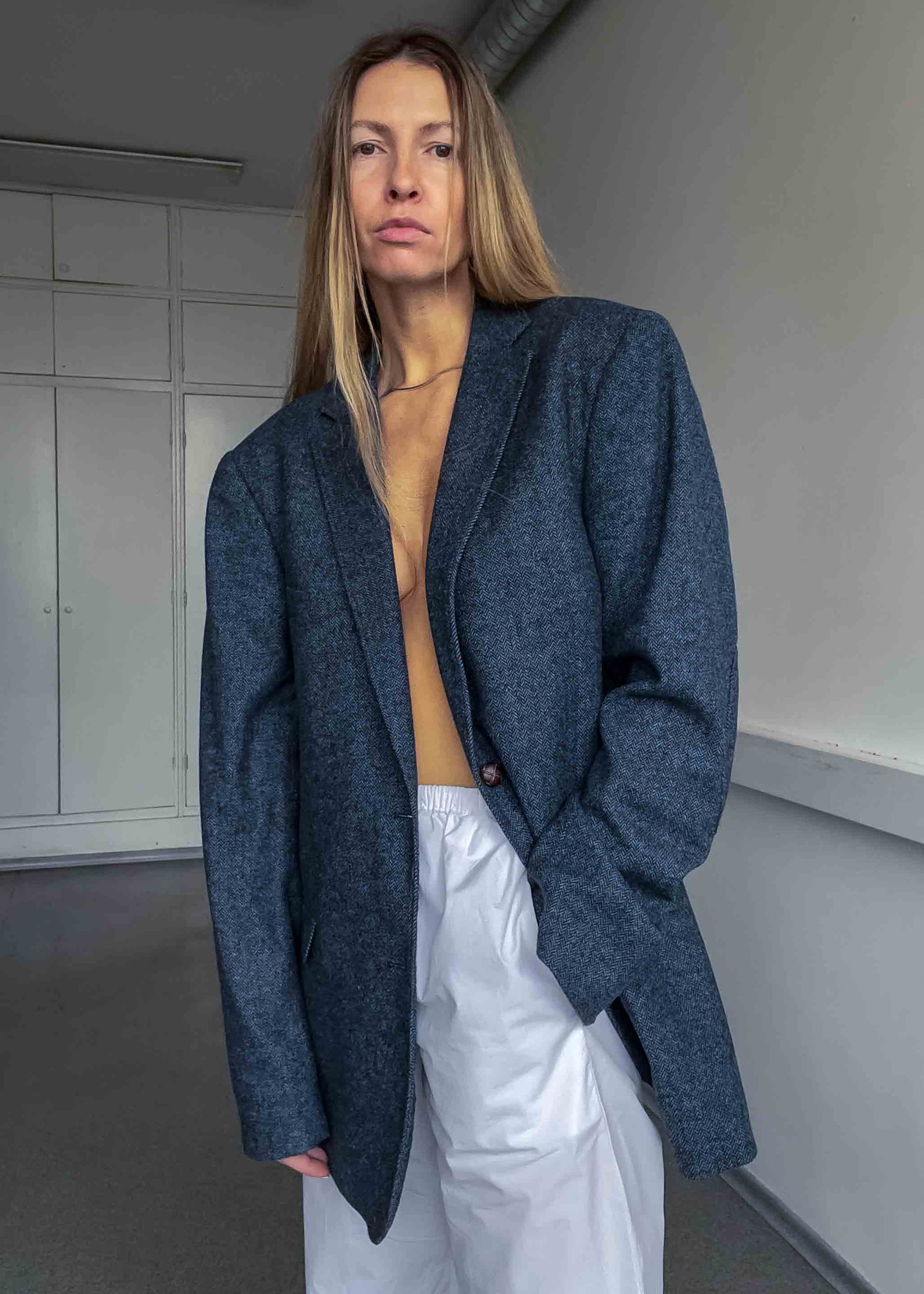 Vintage Blue Patterned Oversized Blazer