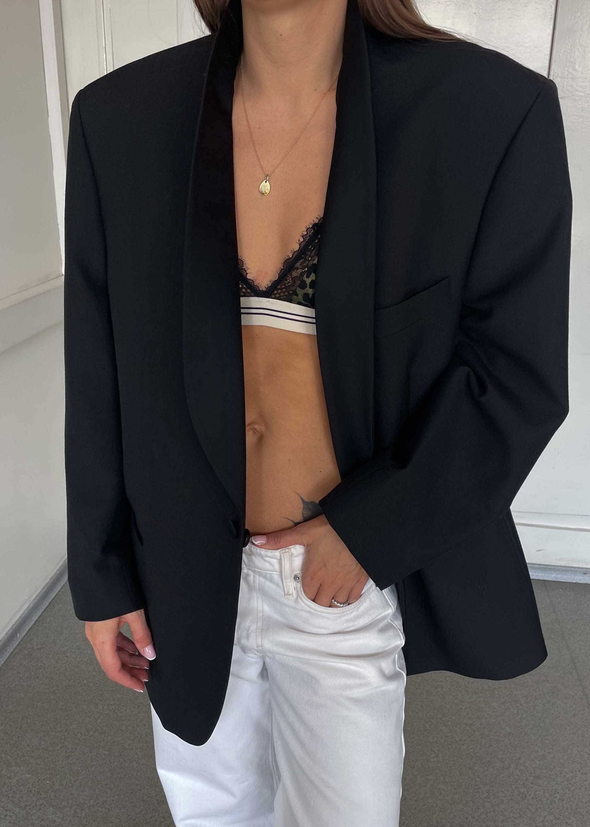 Vintage Black Oversized 100% WOOL Tuxedo Blazer