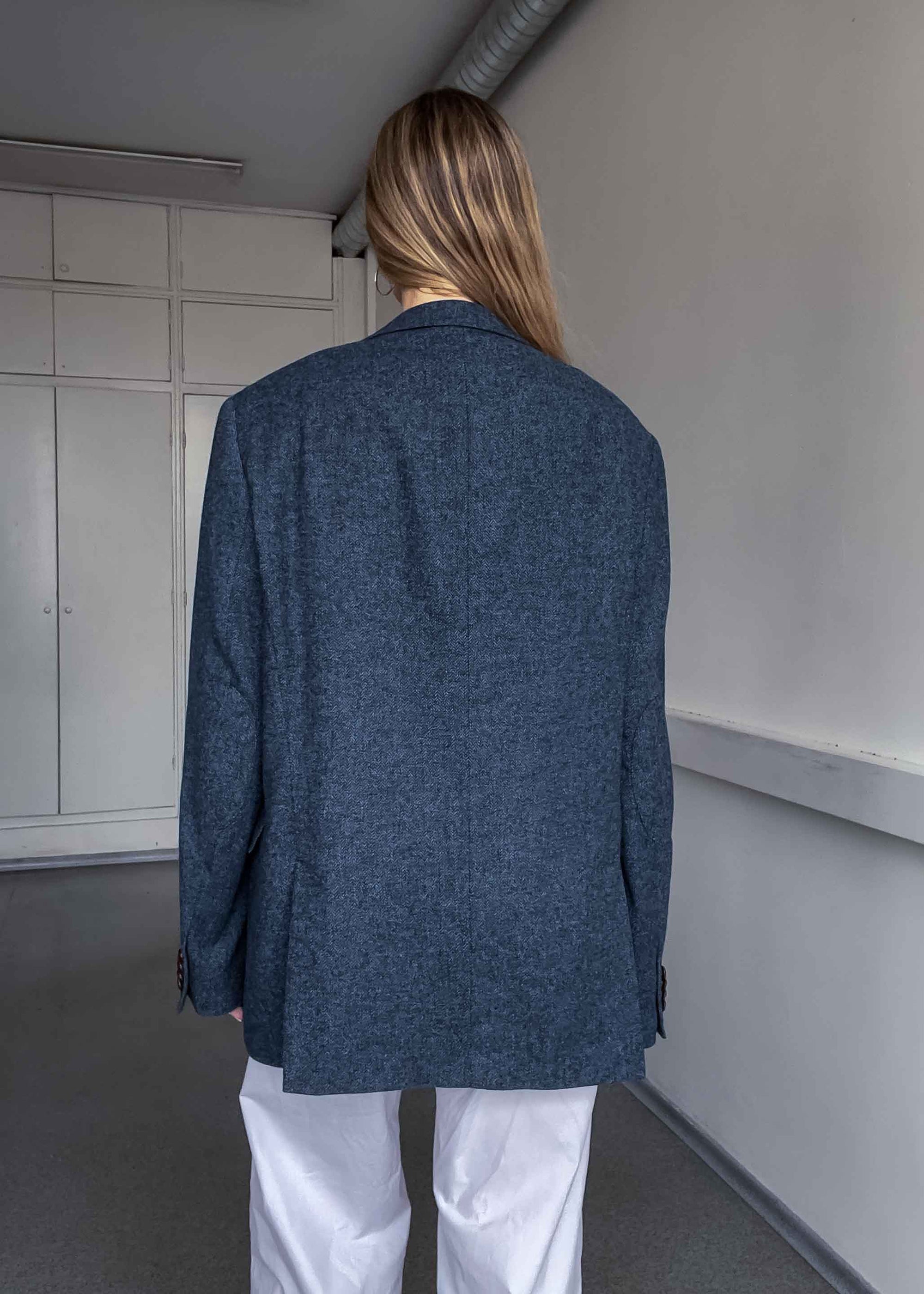 Vintage Blue Patterned Oversized Blazer