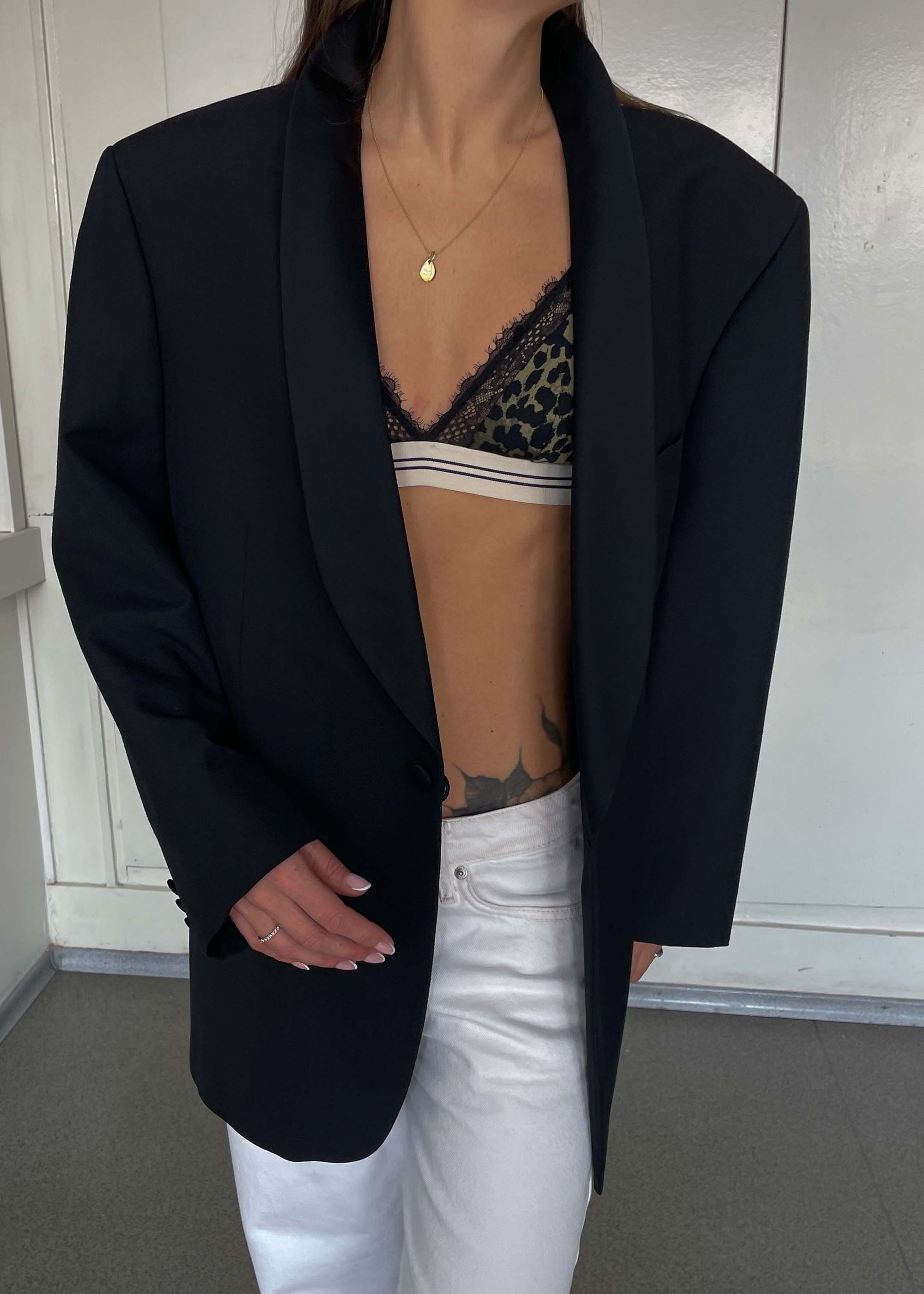 Vintage Black Oversized 100% WOOL Tuxedo Blazer