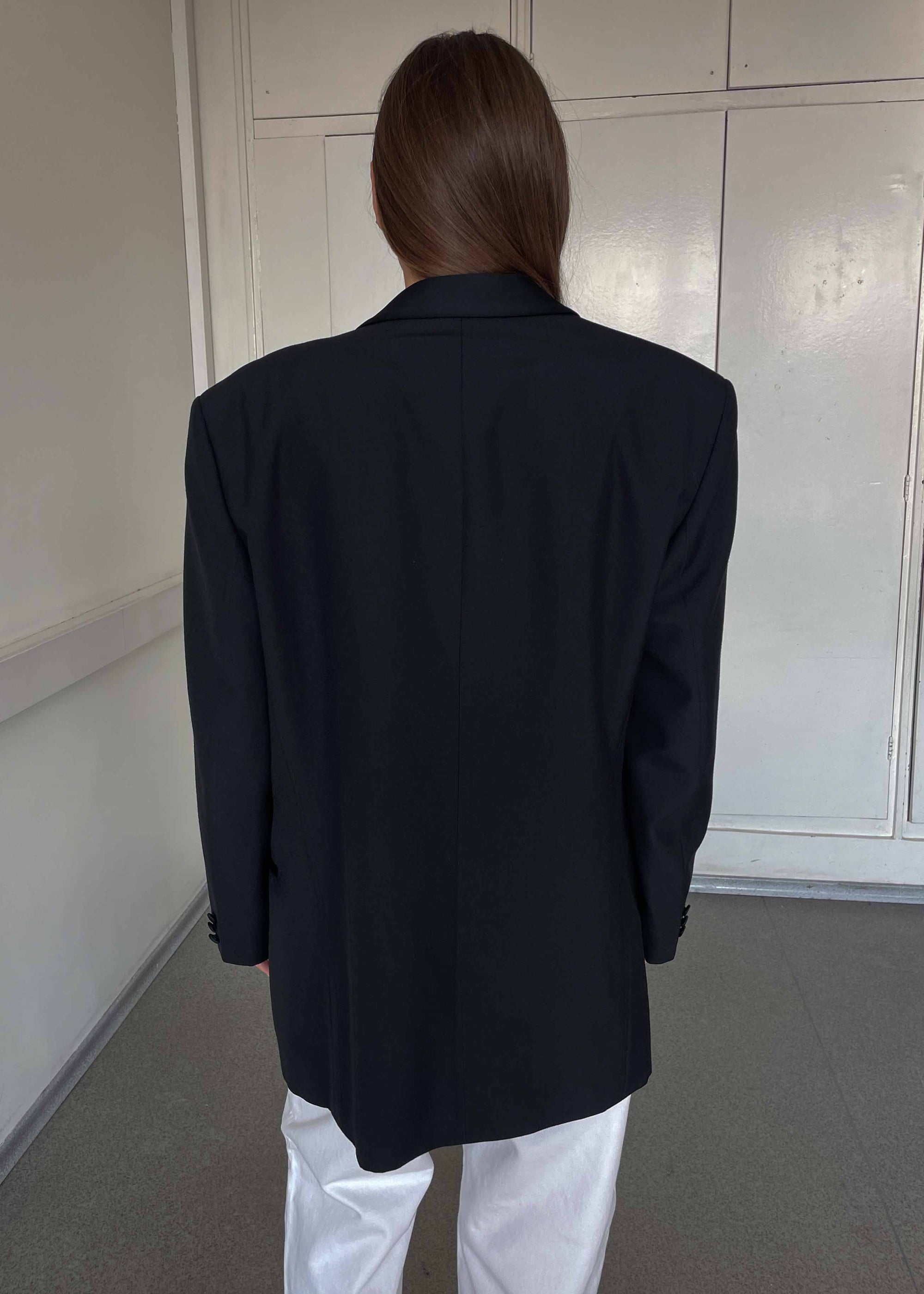 Vintage Black Oversized 100% WOOL Tuxedo Blazer