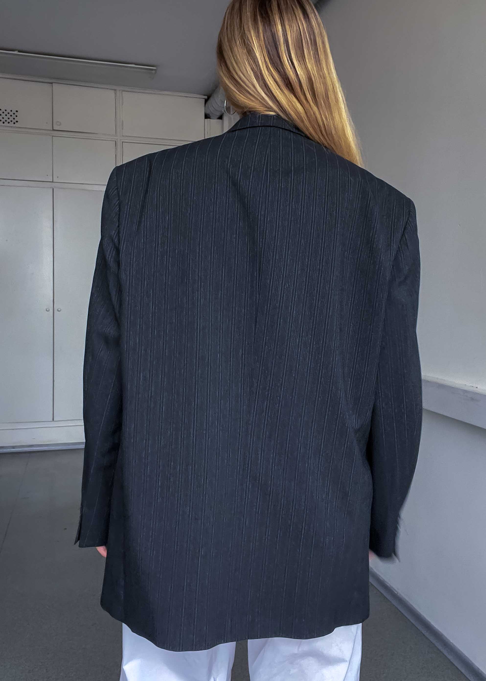 Vintage Black/Grey Striped Oversized Blazer