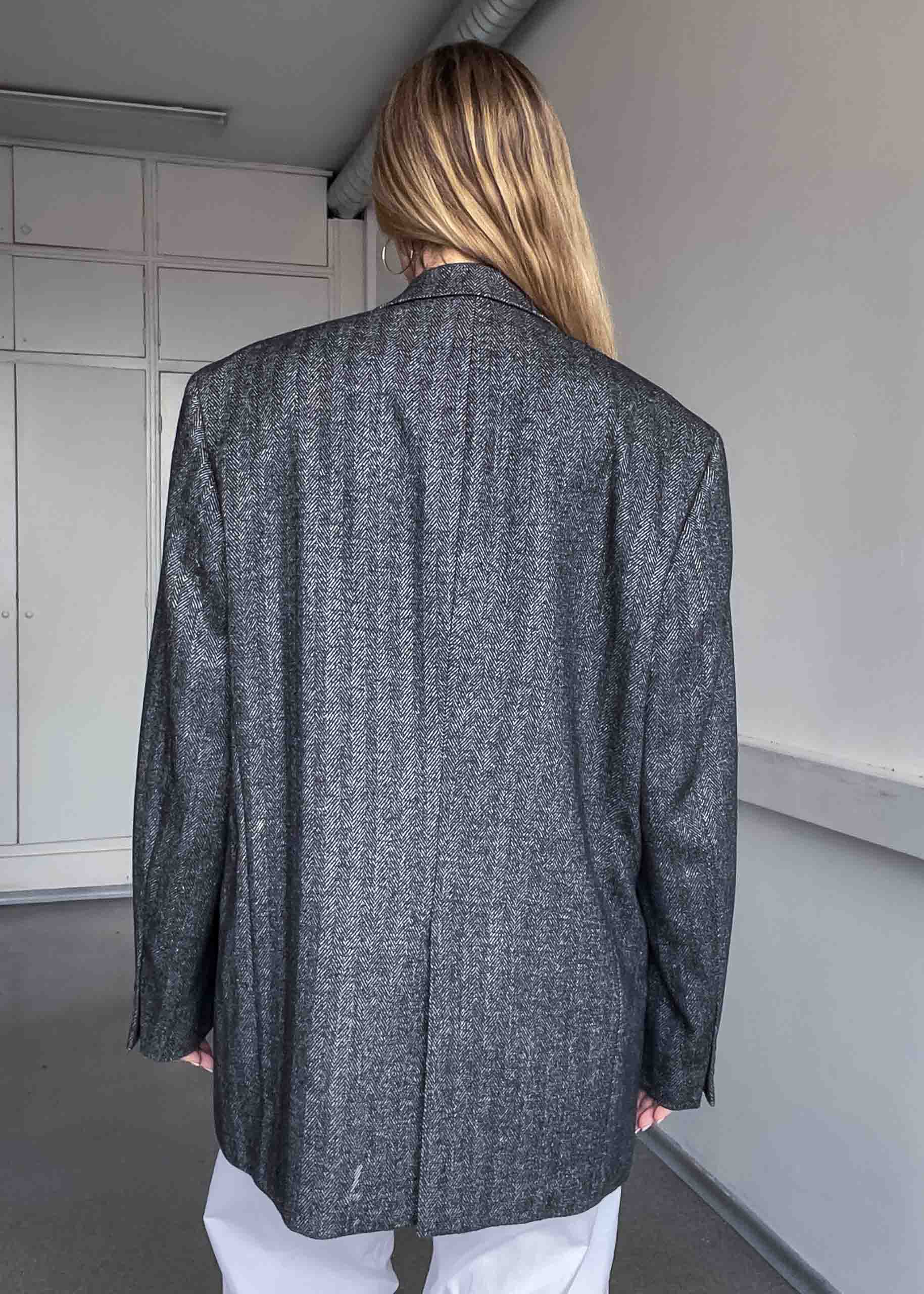 Vintage Dark Grey Patterned Oversized 100% WOOL Blazer